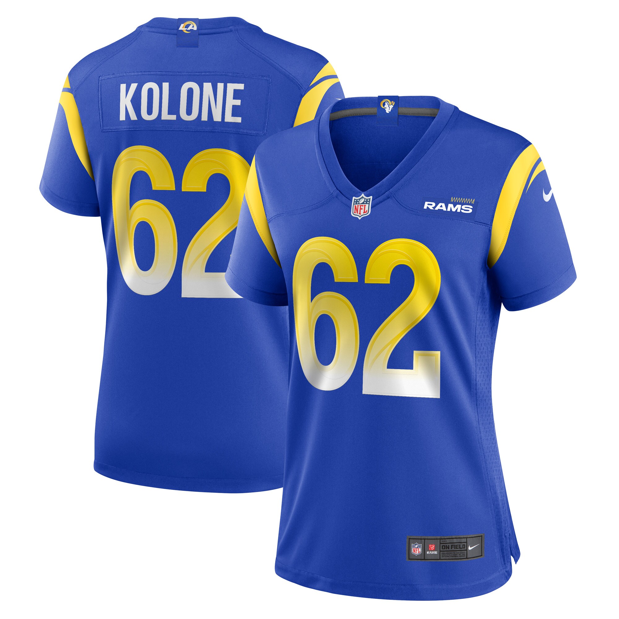 Jeremiah Kolone Los Angeles Rams  Women's Team Game Player Jersey - Royal