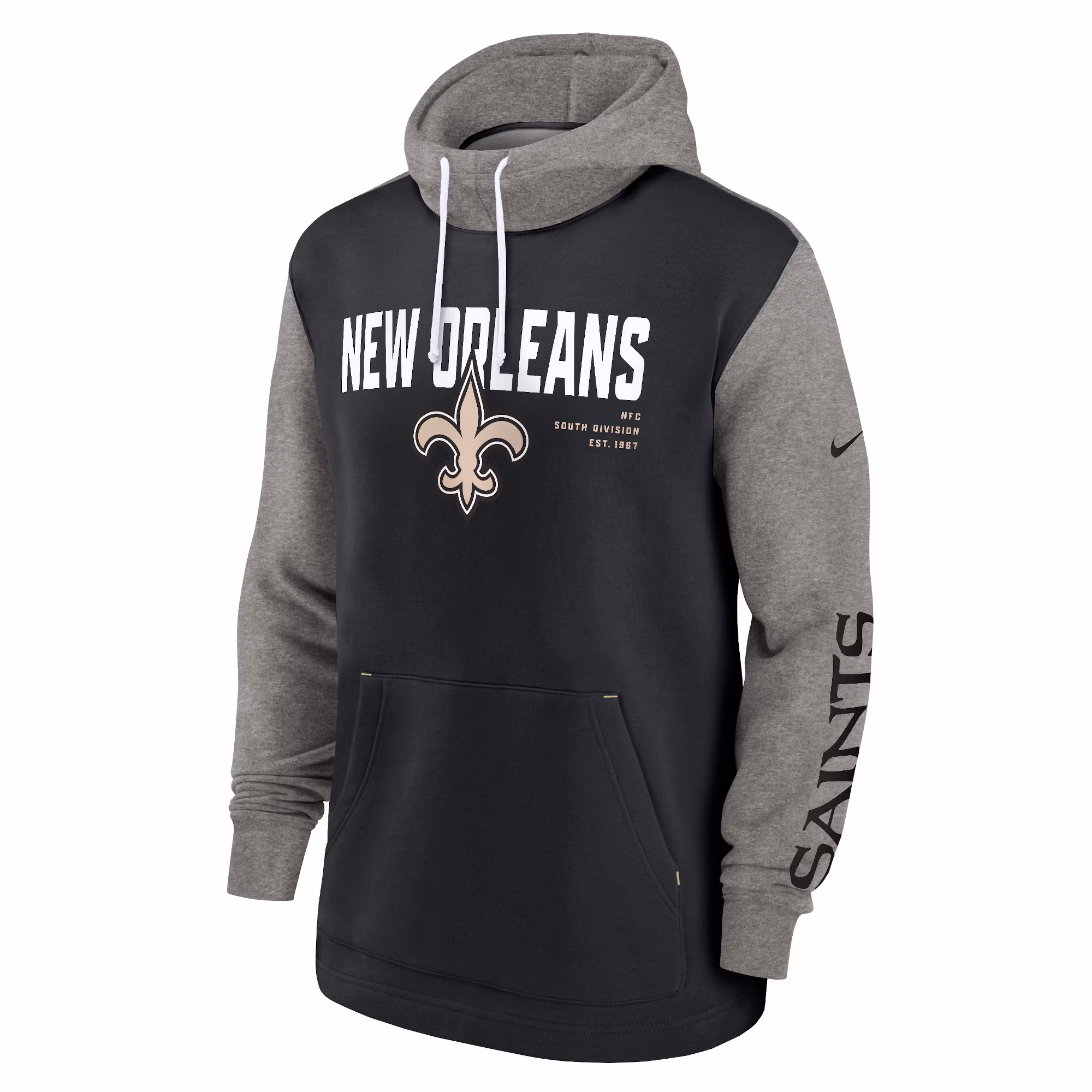 New Orleans Saints Fashion Color Block Pullover Hoodie - Black