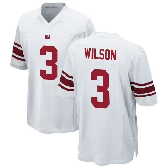 Men's New York Giants #3 Russell Wilson White 2025 Official NFL Draft Game Jersey