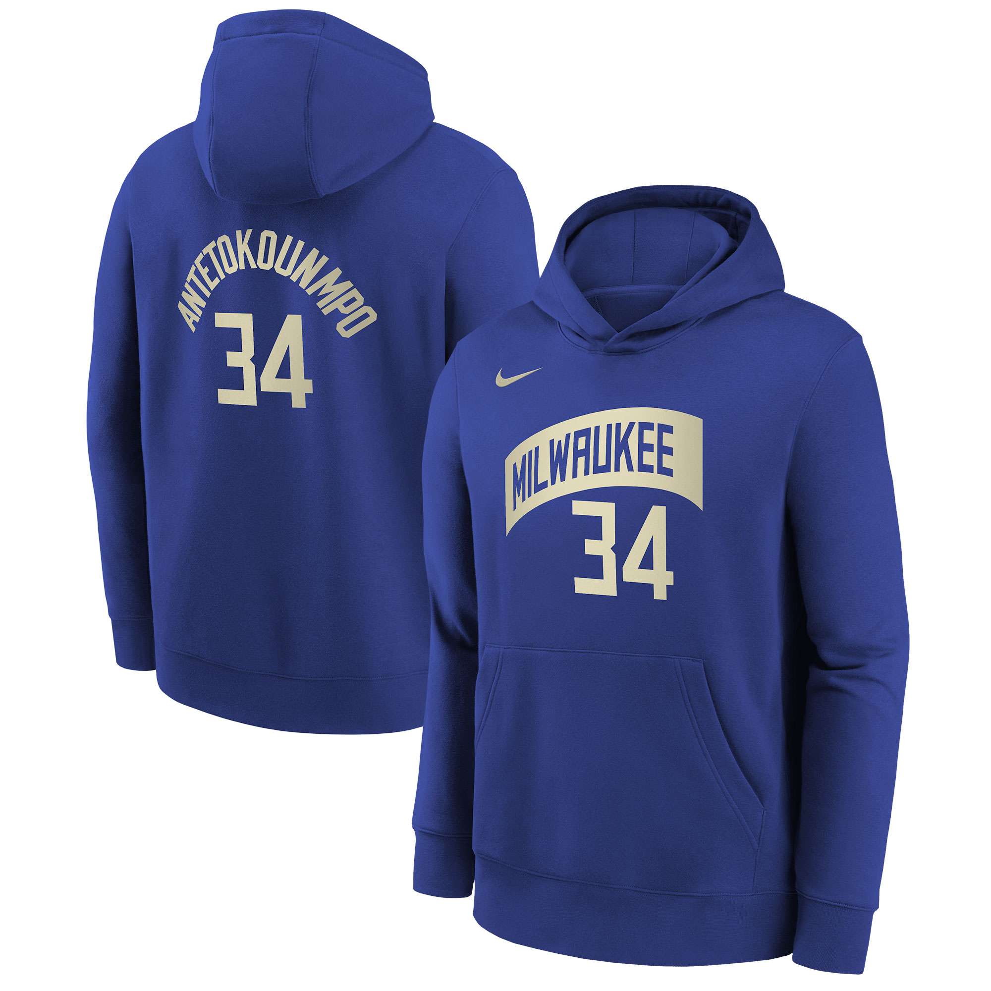 Youth Milwaukee Bucks Giannis Antetokounmpo  Royal 2023/24 City Edition Name & Number Pullover Hoodie