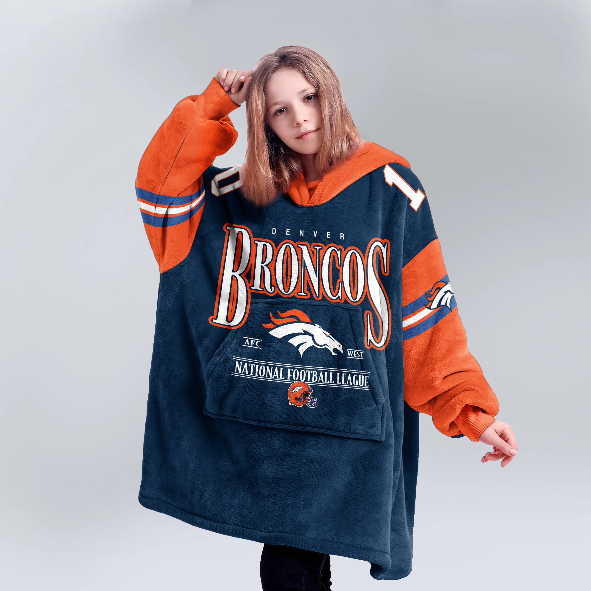 Adult 10 Denver Football Unisex Blanket Hoodie