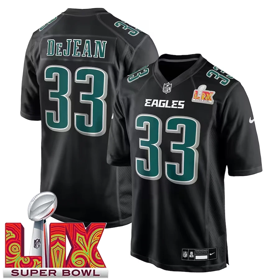 Men’s #33 Cooper DeJean Carbon Black Super Bowl LIX Fashion Game Player Jersey