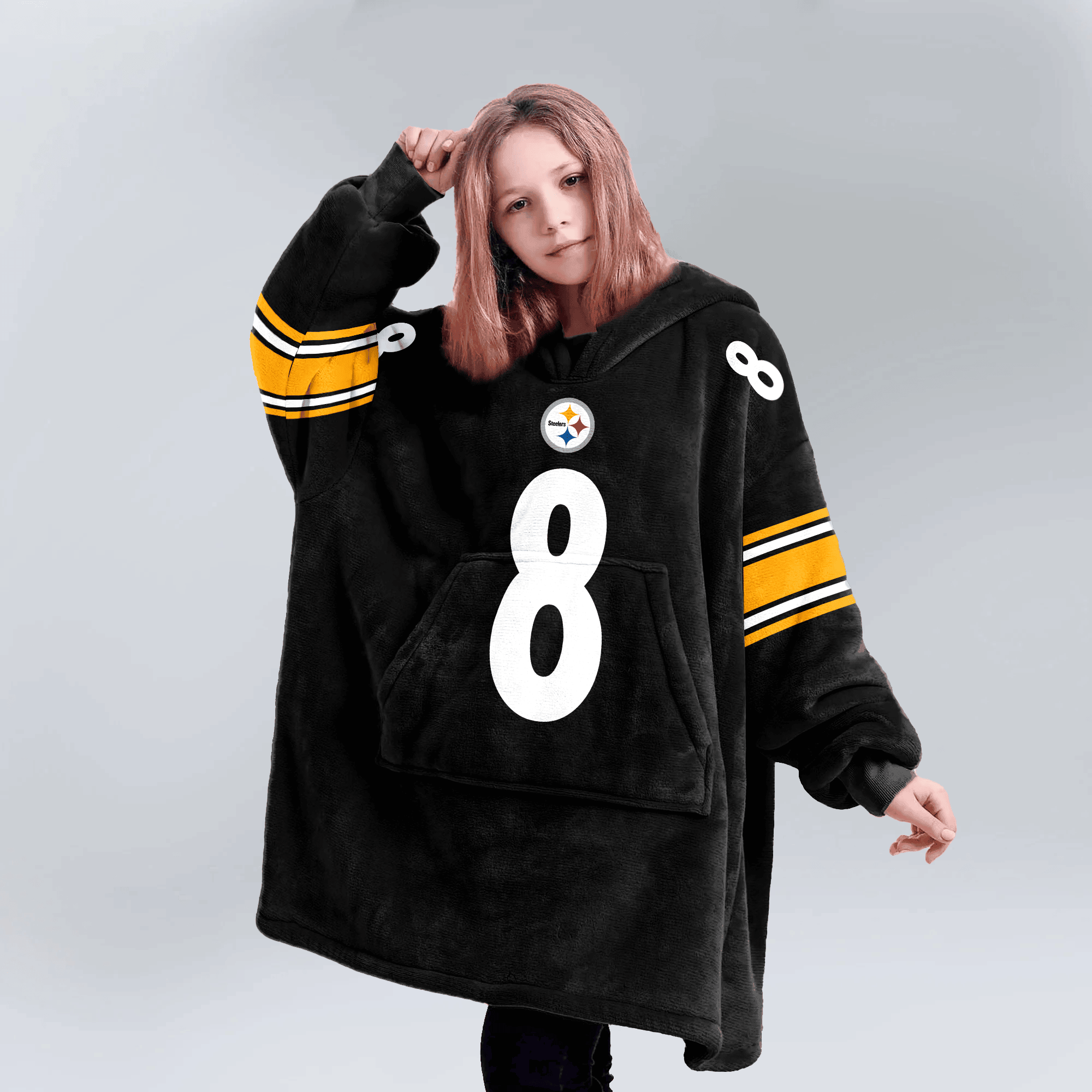 Kid 8 Pittsburgh Football Unisex Blanket Hoodie