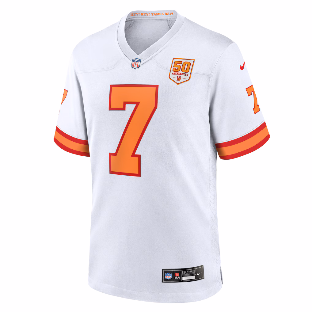 Bucky Irving #7 '76 Tampa Bay Buccaneers 50th Season Game Jersey - White