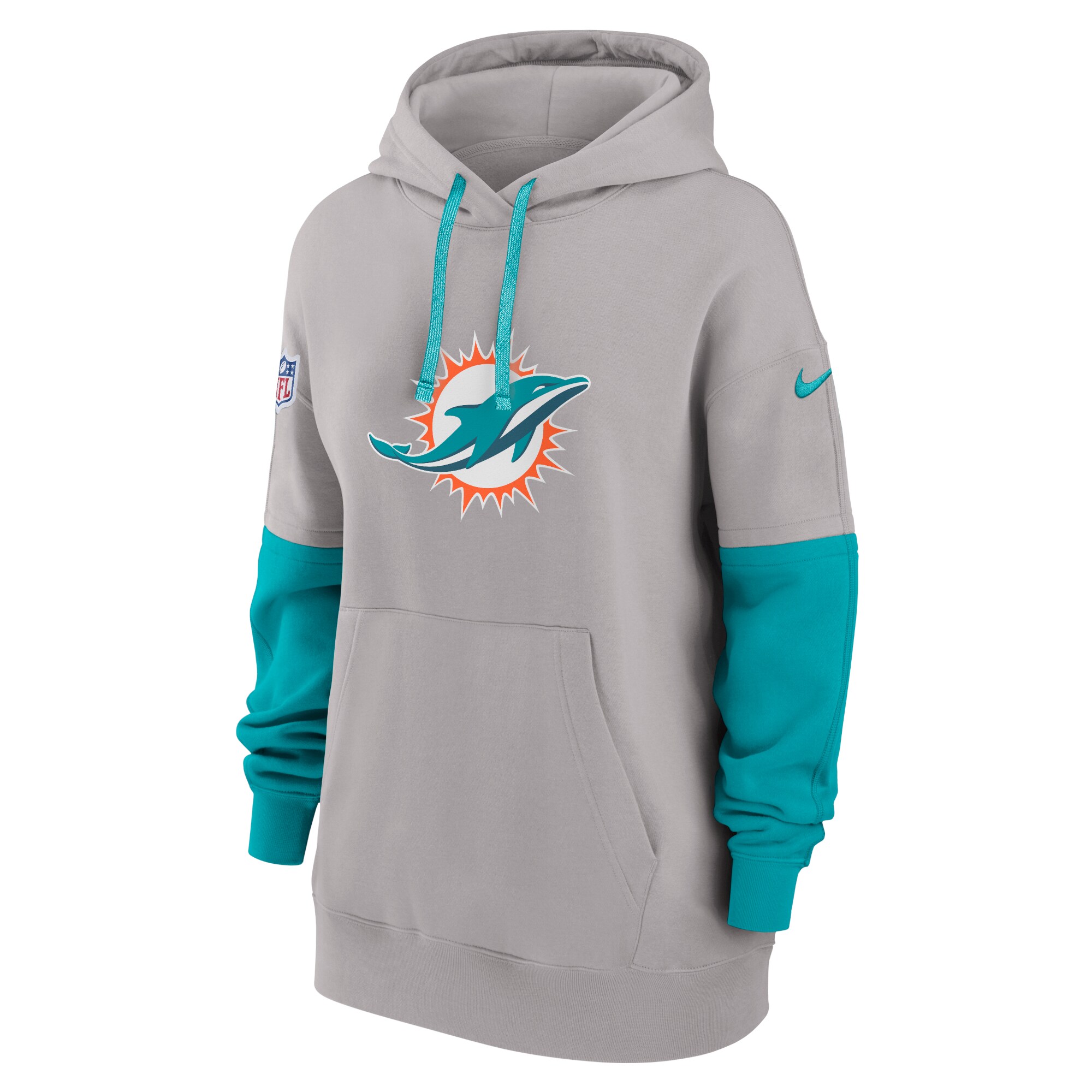 Miami Dolphins Women's 2024 Sideline Essential Fleece Pullover Hoodie - Gray