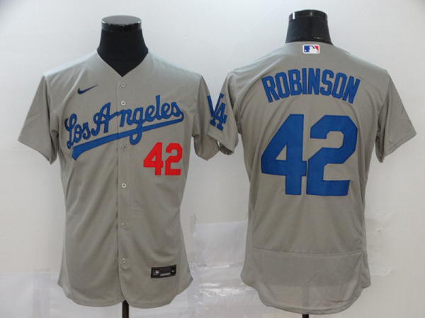 Men's Los Angeles Dodgers #42 Jackie Robinson Gray Stitched MLB Flex Base  Jersey