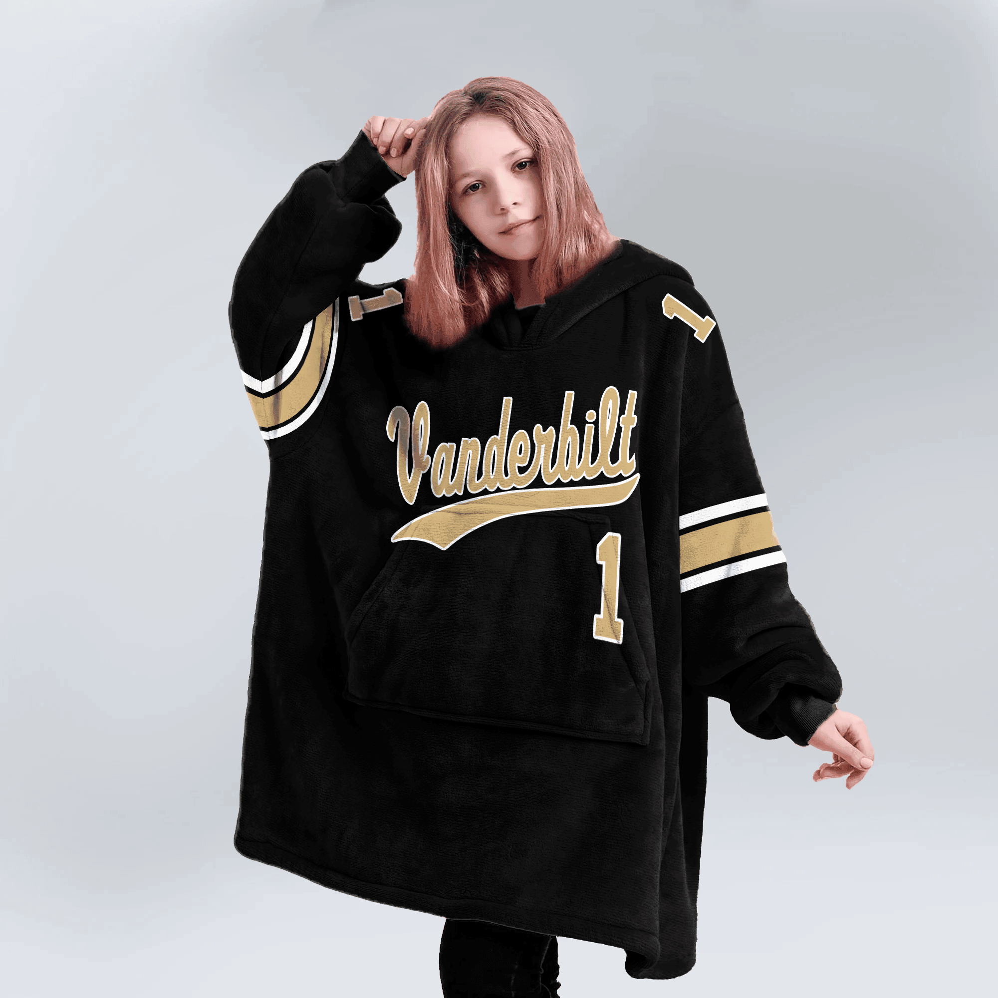 Kid 1 Vanderbilt Football Unisex Blanket Hoodie