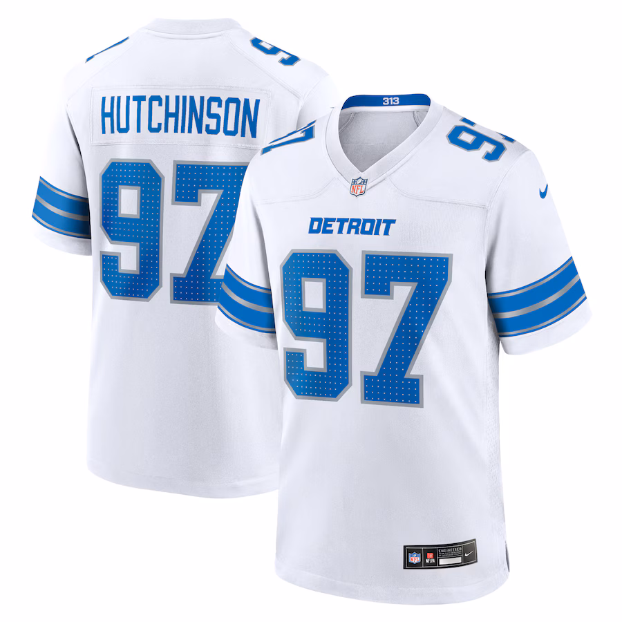 Men's Aidan Hutchinson #97 White Detroit Lions Game Jersey