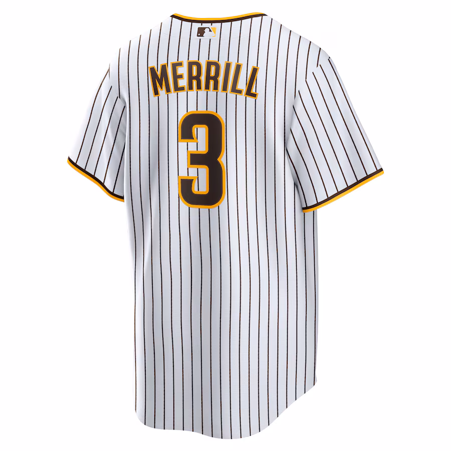 Men's San Diego Padres #3 Jackson Merrill White Home Replica Jersey