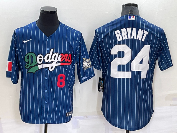 Men's  Los Angeles Dodgers #24 Kobe Bryant Blue Mexico World Series Throwback Stitched Cool Base Jersey