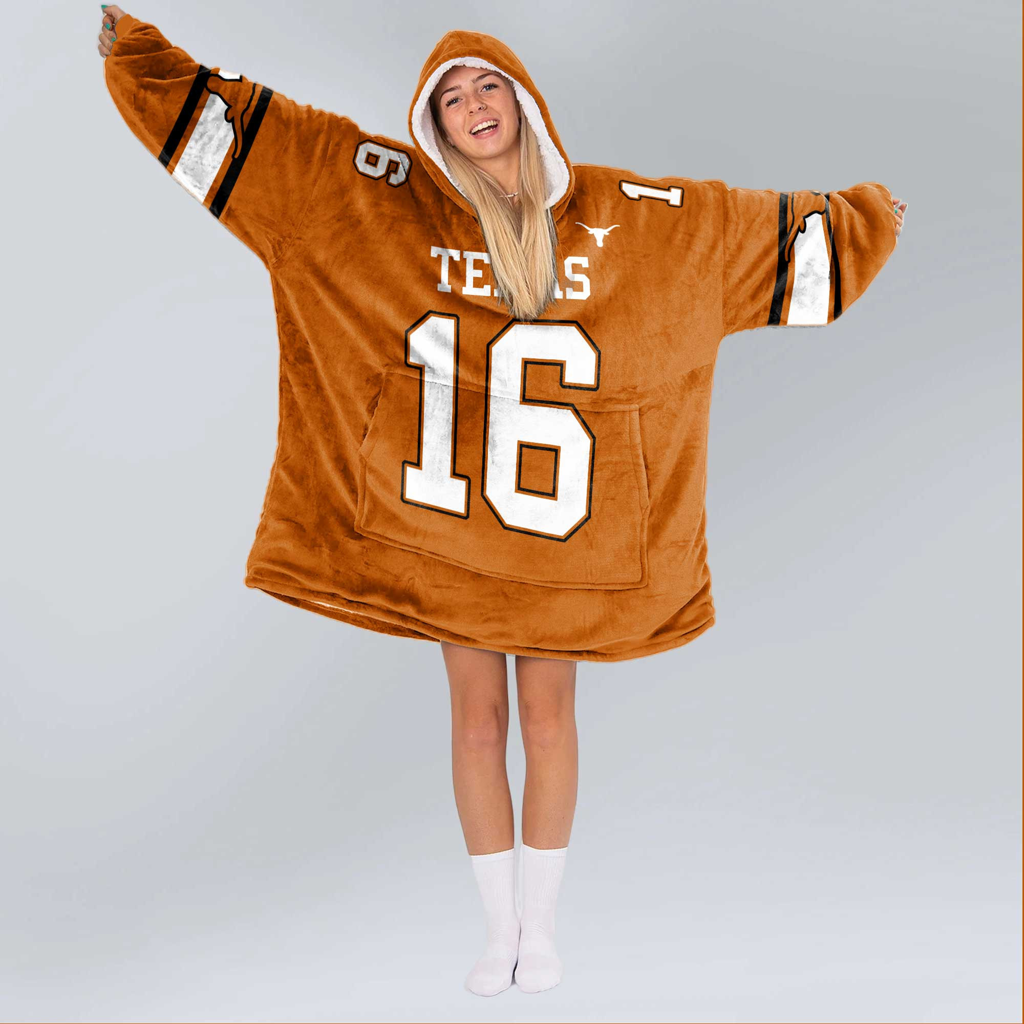 Adult 16 Texas Longhorns Football Unisex Blanket Hoodie