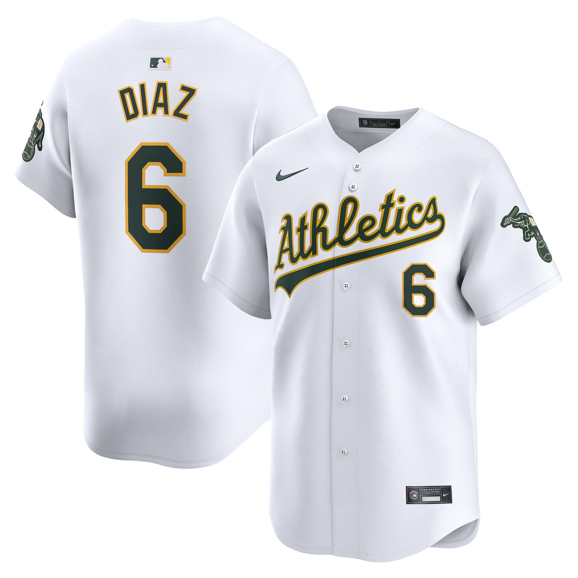 Men's Oakland Athletics  Diaz  White Home Limited Player Jersey
