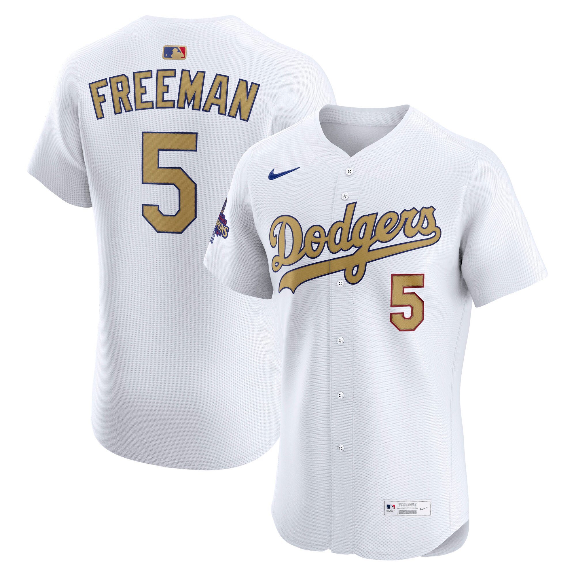 Men's #5 Freddie Freeman Los Angeles Dodgers  2025 Gold Collection Elite White Jersey