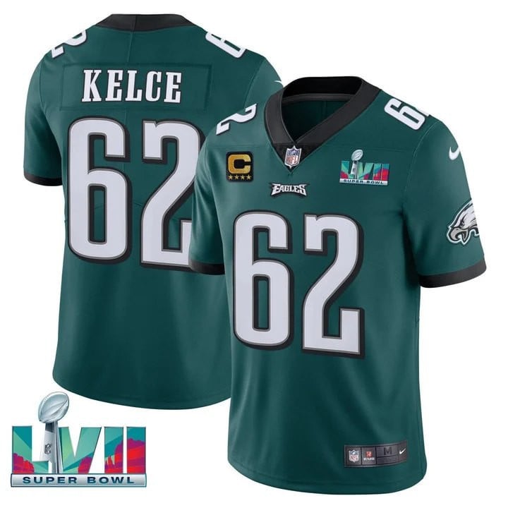 Men's Jason Kelce #62 Players Limited Jersey Super Bowl LVII Patch-Green & Black & White