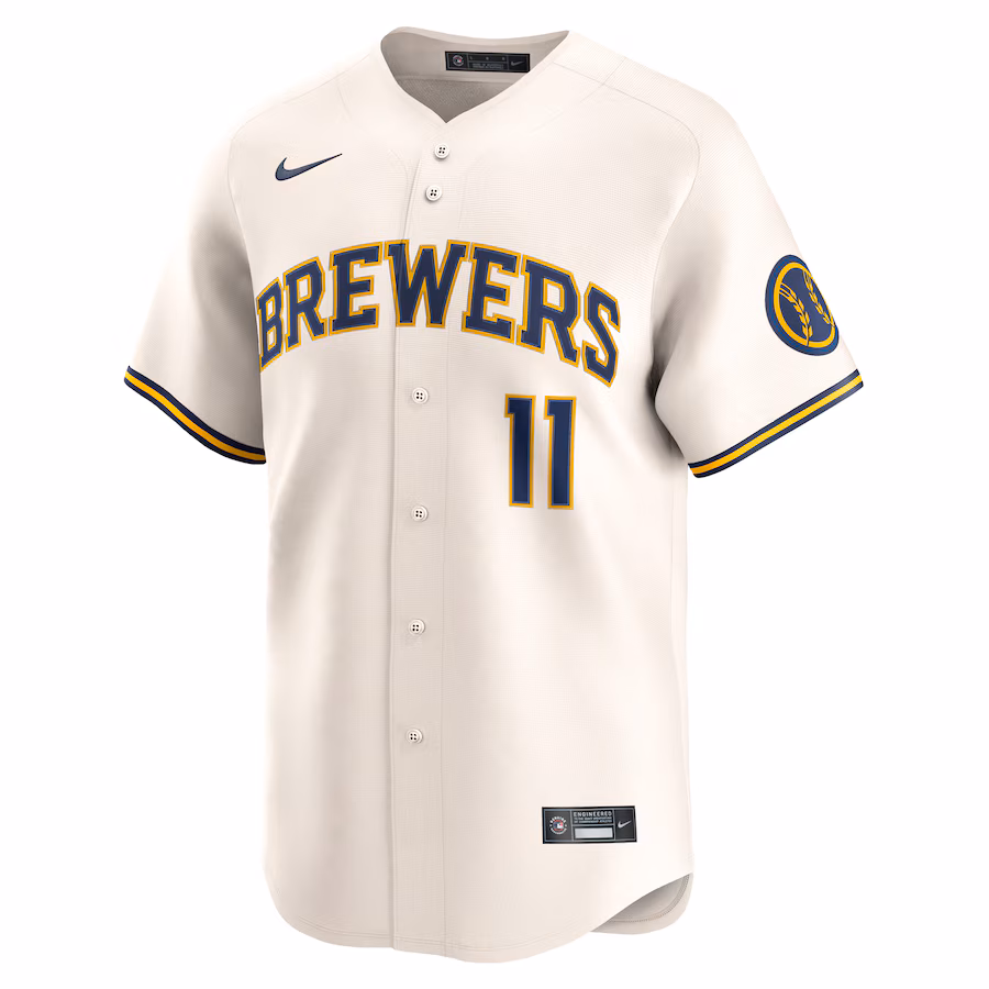 Men's Milwaukee Brewers #11 Jackson Chourio Cream Home Limited Jersey