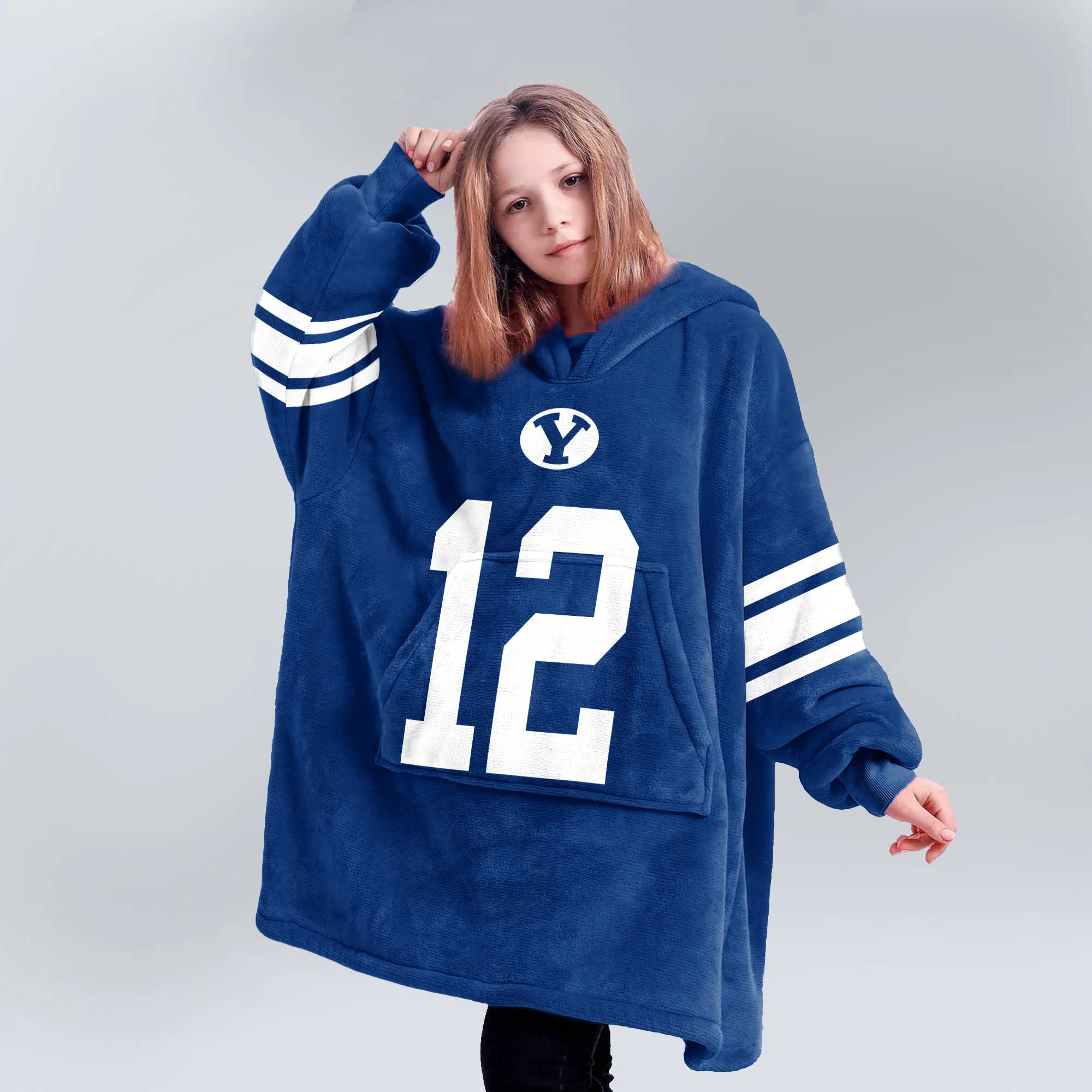 Adult 12 BYU Cougars Football Unisex Blanket Hoodie