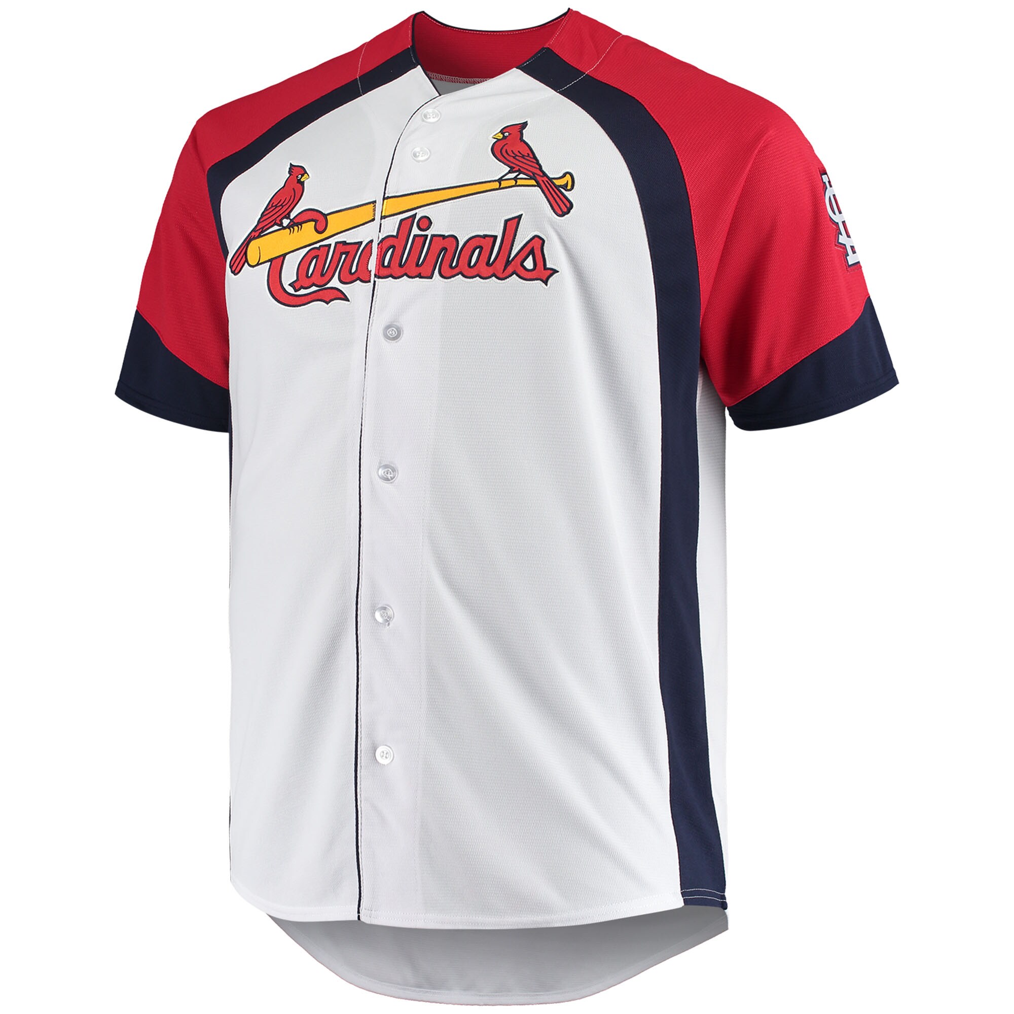 St.Louis Cardinals Big & Tall Colorblock Full-Snap Jersey - White/Red