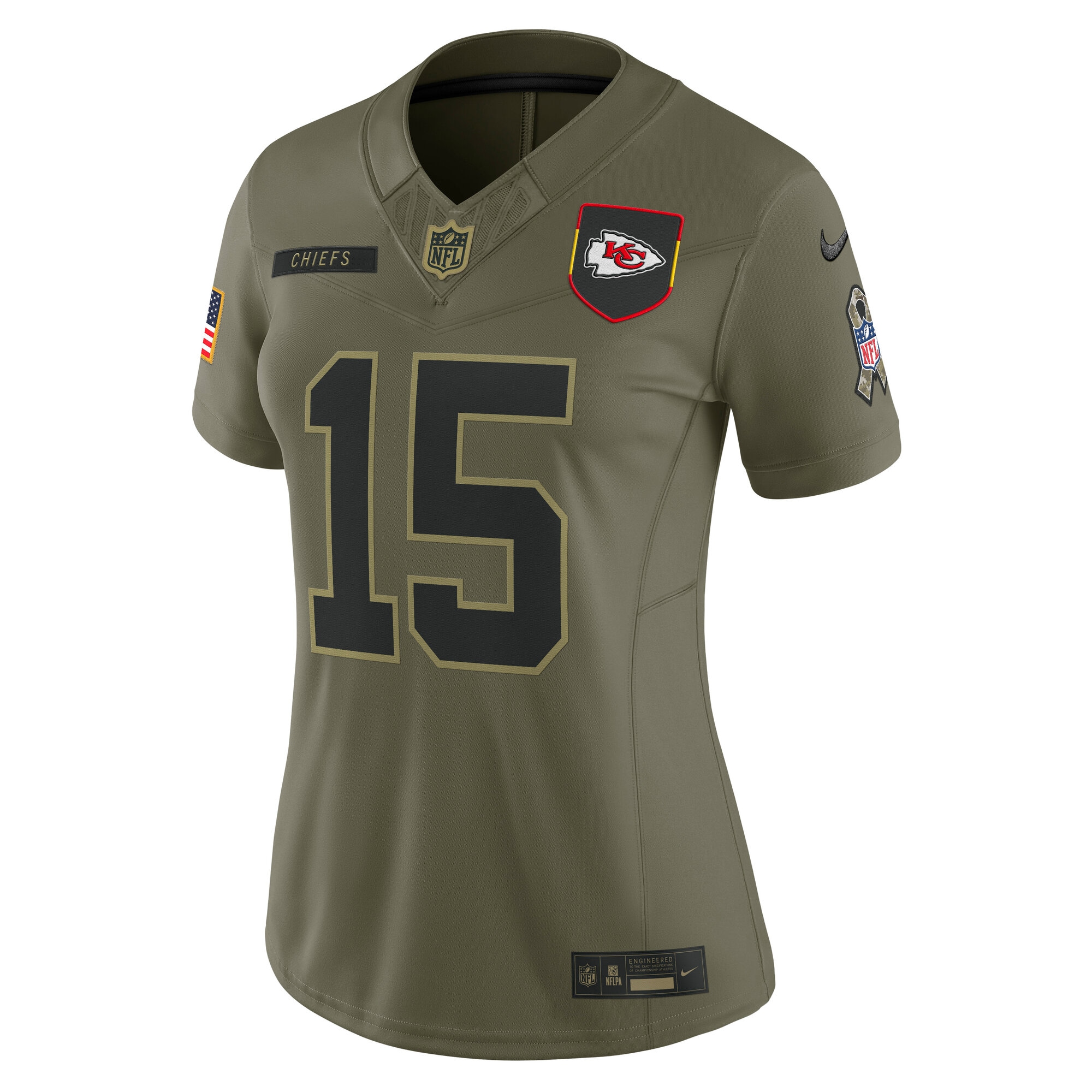 Women's Kansas City Chiefs Patrick Mahomes Olive 2025 Salute to Service Limited Jersey