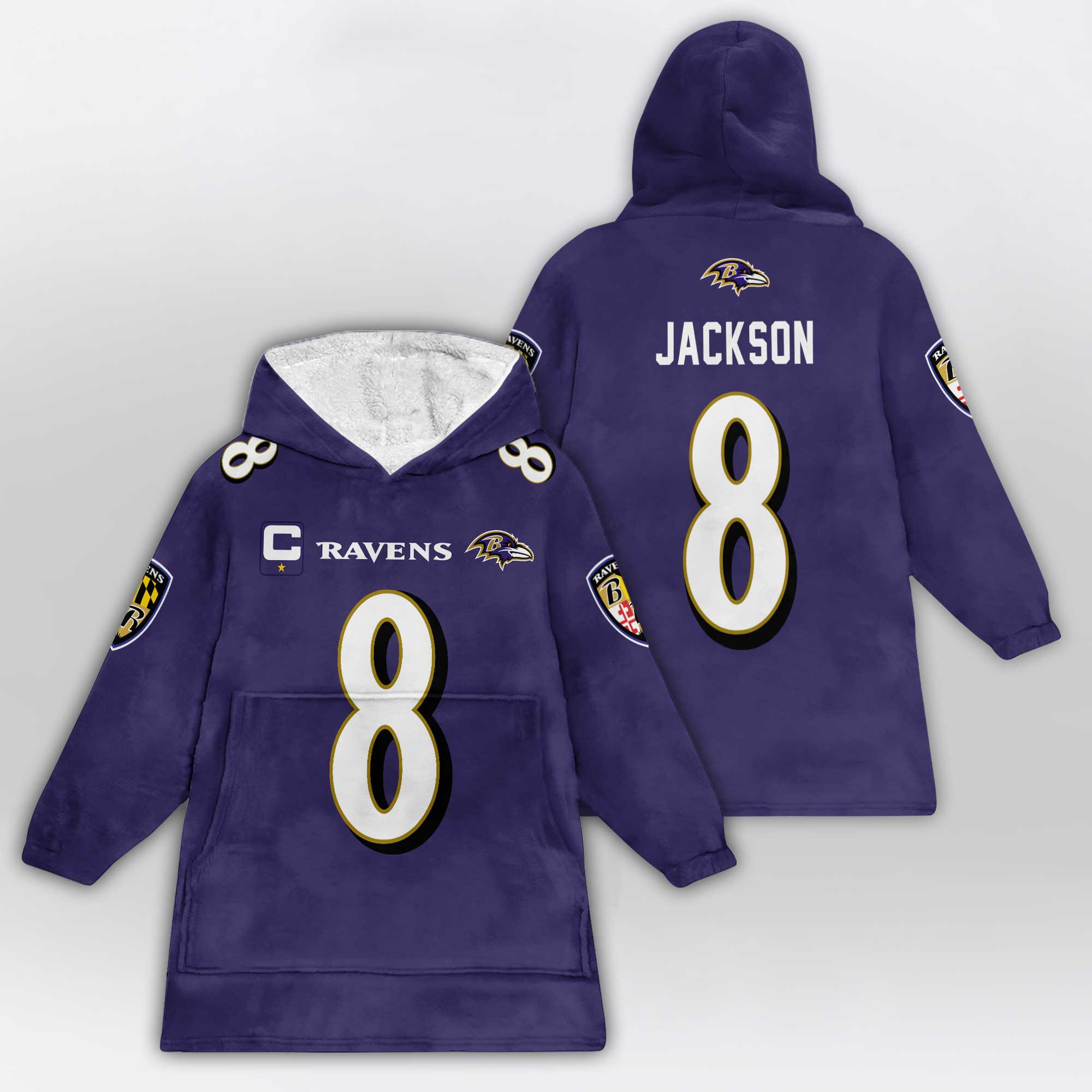 Adult Captain 8 Baltimore Football Unisex Blanket Hoodie