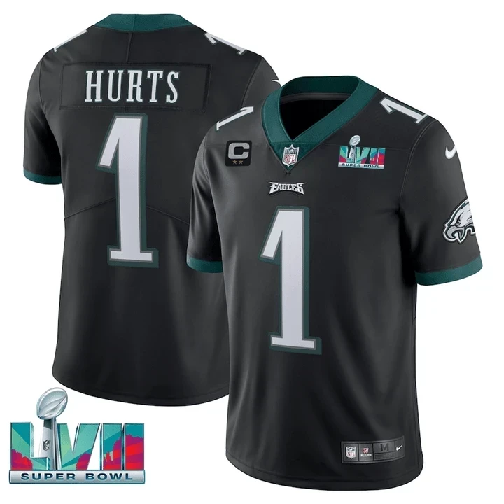Men's Jalen Hurts #1 Players Limited Jersey Super Bowl LVII Patch-Green & Black & White