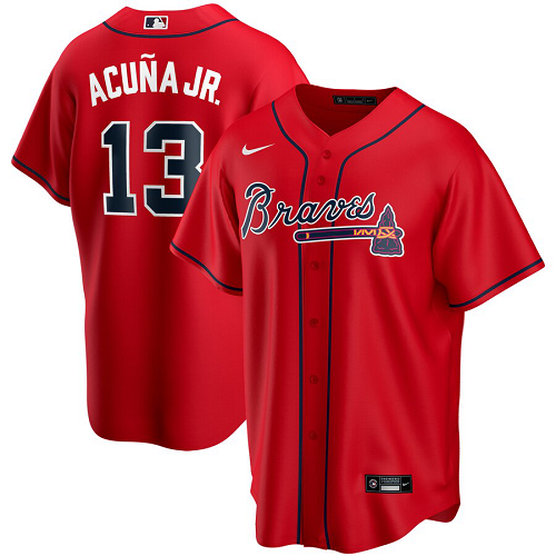 Men's  Atlanta Braves #13 Ronald Acuna Jr. Red Alternate 2020 MLB Jersey