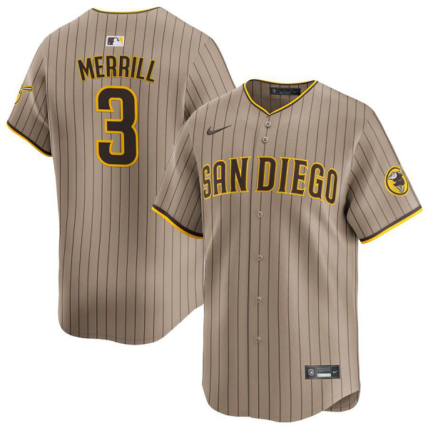Men's San Diego Padres #3 Jackson Merrill  Tan Alternate Replica Player Jersey