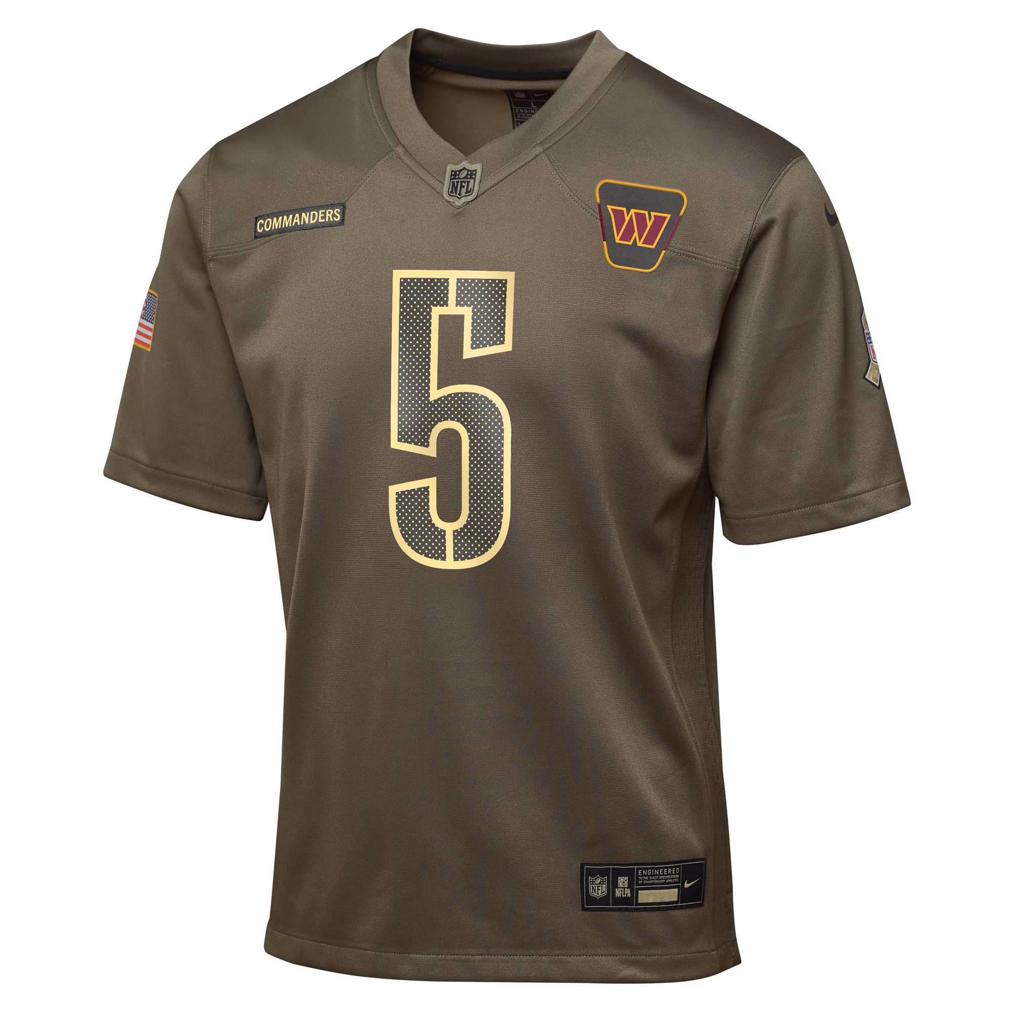 Youth Washington Commanders Jayden Daniels Olive 2025 Salute to Service Game Jersey