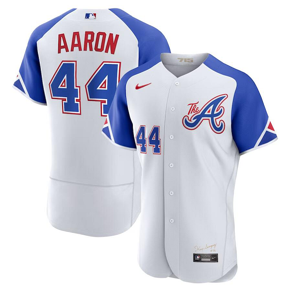 Men's Atlanta Braves #44 Hank Aaron  White 2023 City Connect Flex Base Player Jersey