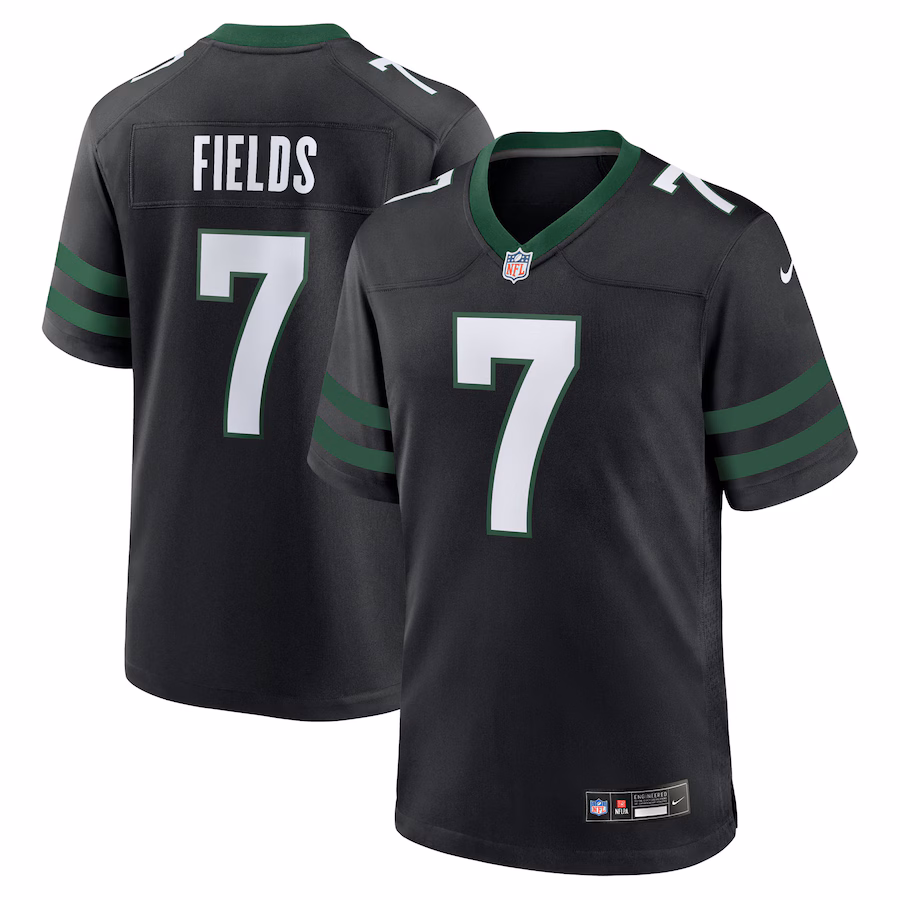 Men's New York Jets #7 Justin Fields Stealth Black Game Jersey