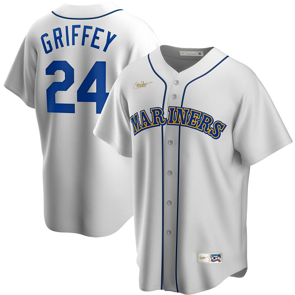 Men's  Seattle Mariners #24 Ken Griffey Jr. Home Cooperstown Collection Player White MLB Jersey