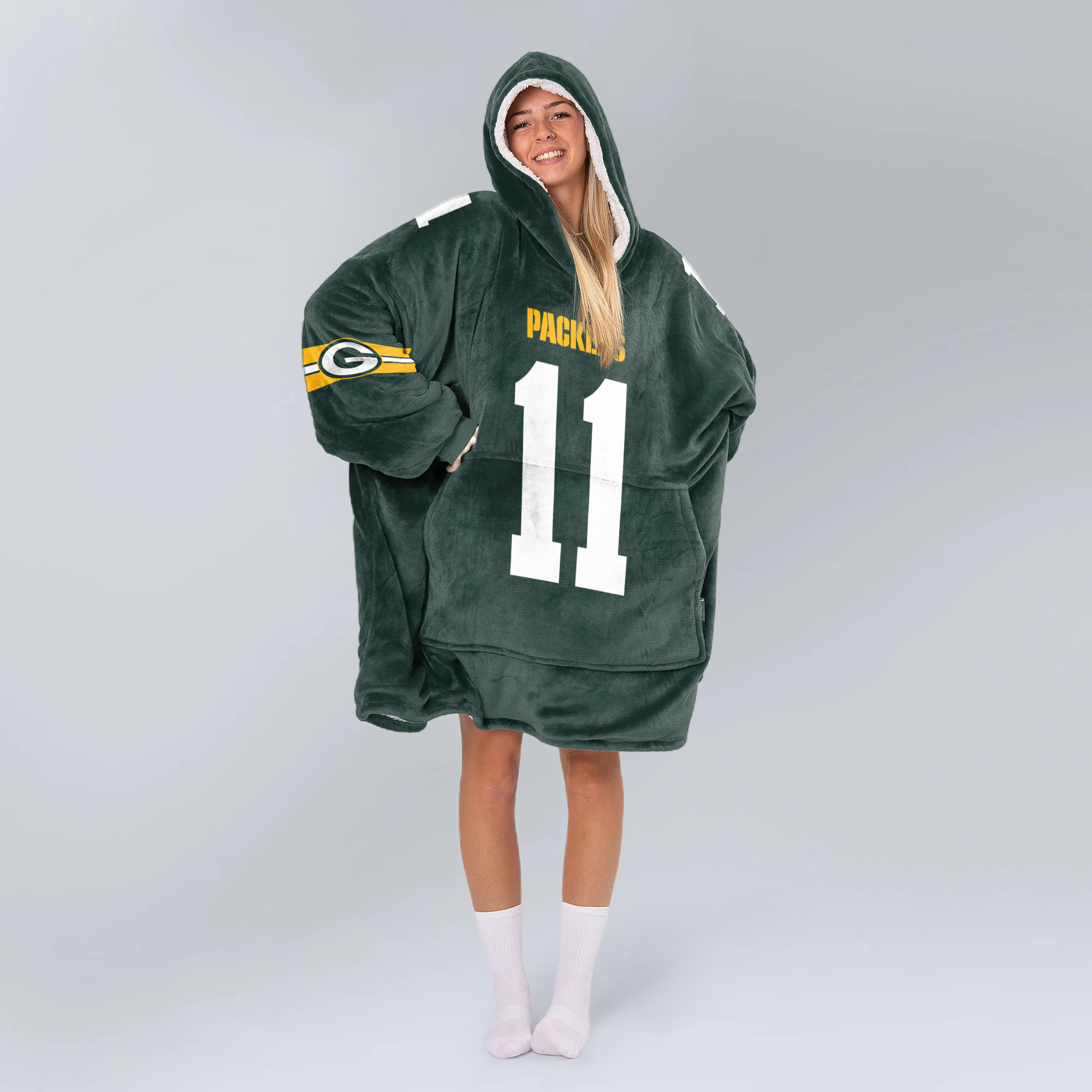 Adult J.D 11 Green Bay Football Unisex Blanket Hoodie