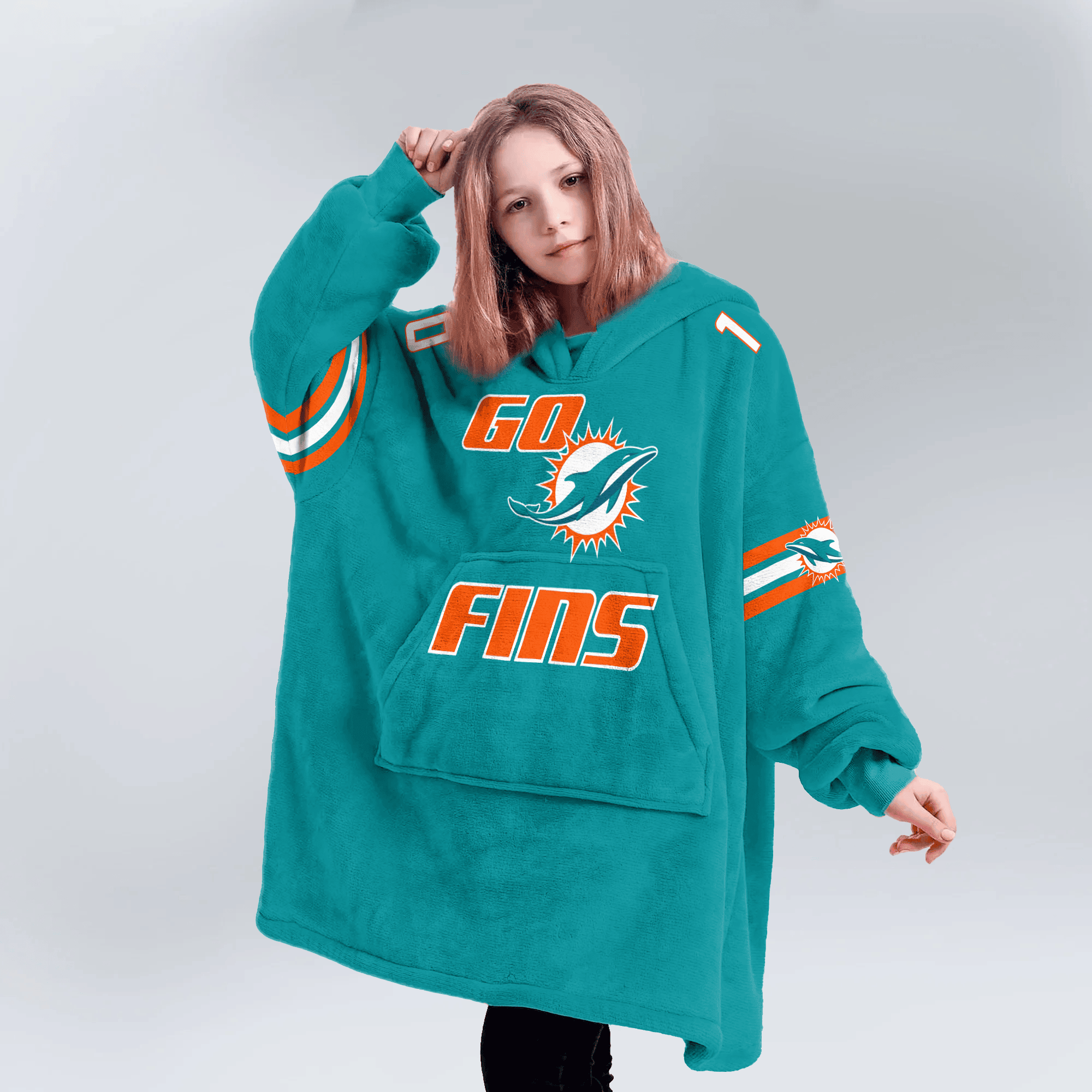 Go Fins T.H 10 Miami Football Unisex Blanket Hoodie