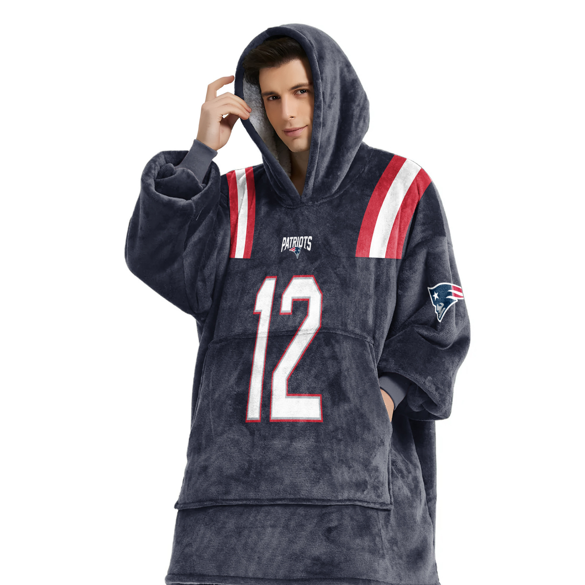 Adult TB 12 New England Football Unisex Blanket Hoodie
