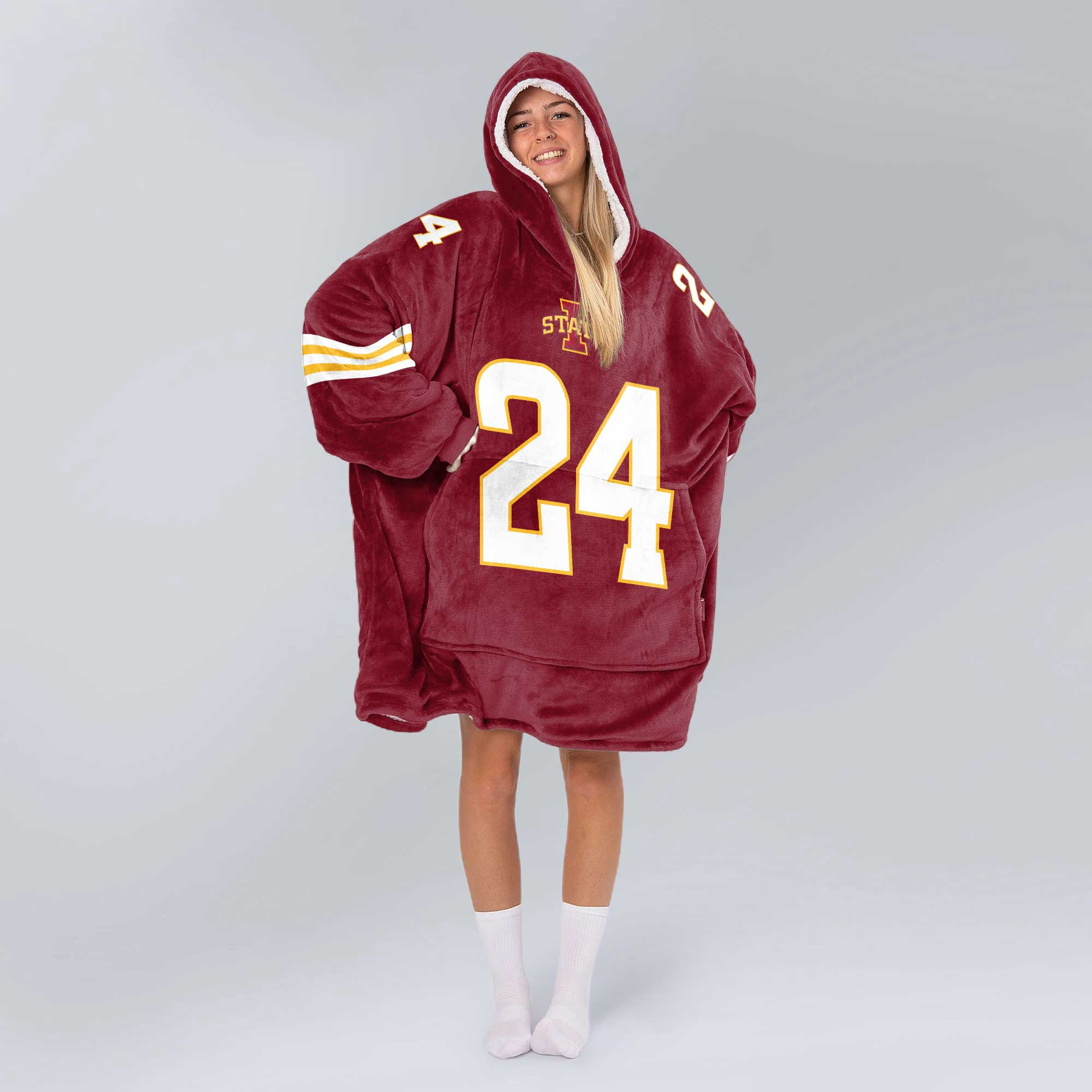 Adult #24 Iowa State Football Unisex Blanket Hoodie