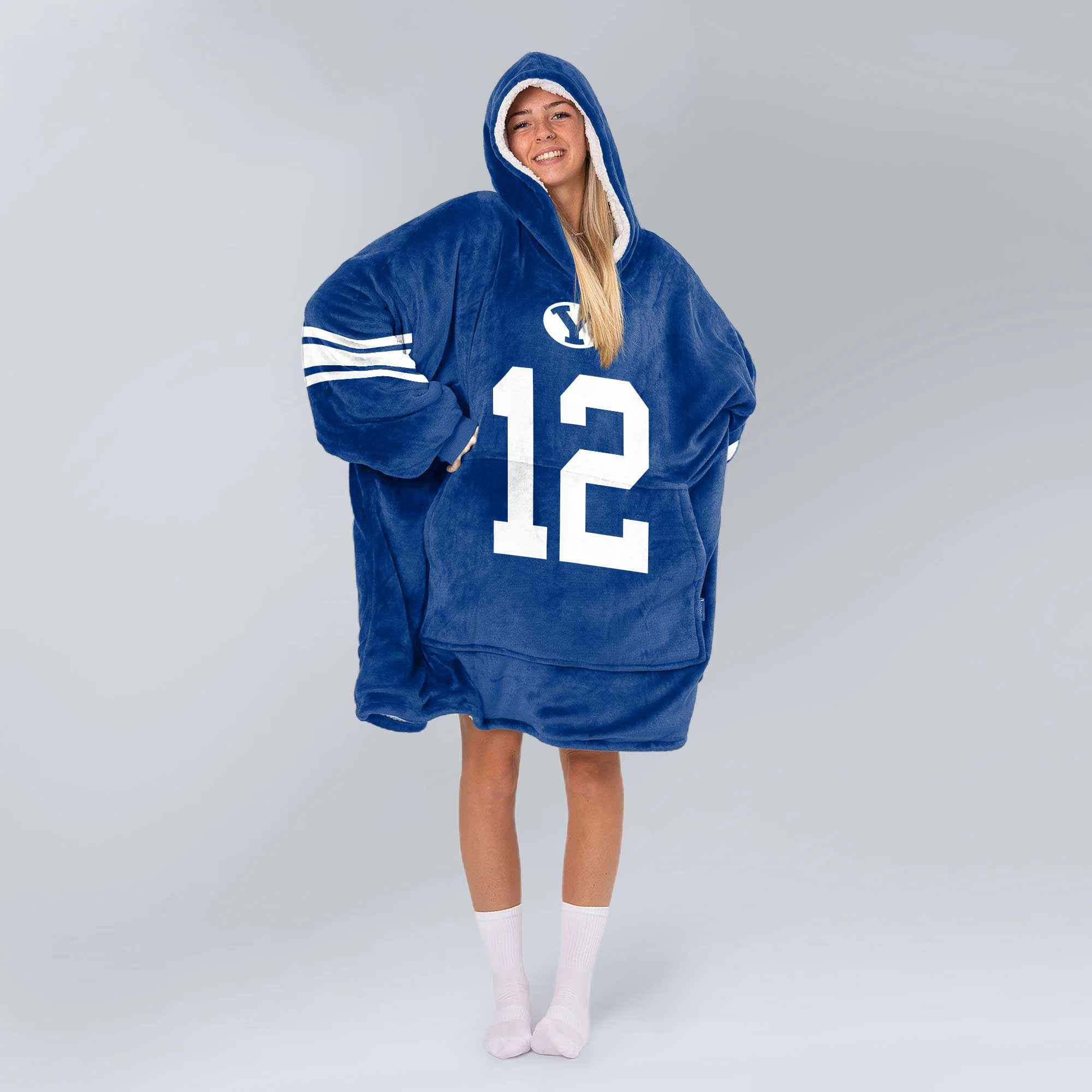 Adult 12 BYU Cougars Football Unisex Blanket Hoodie