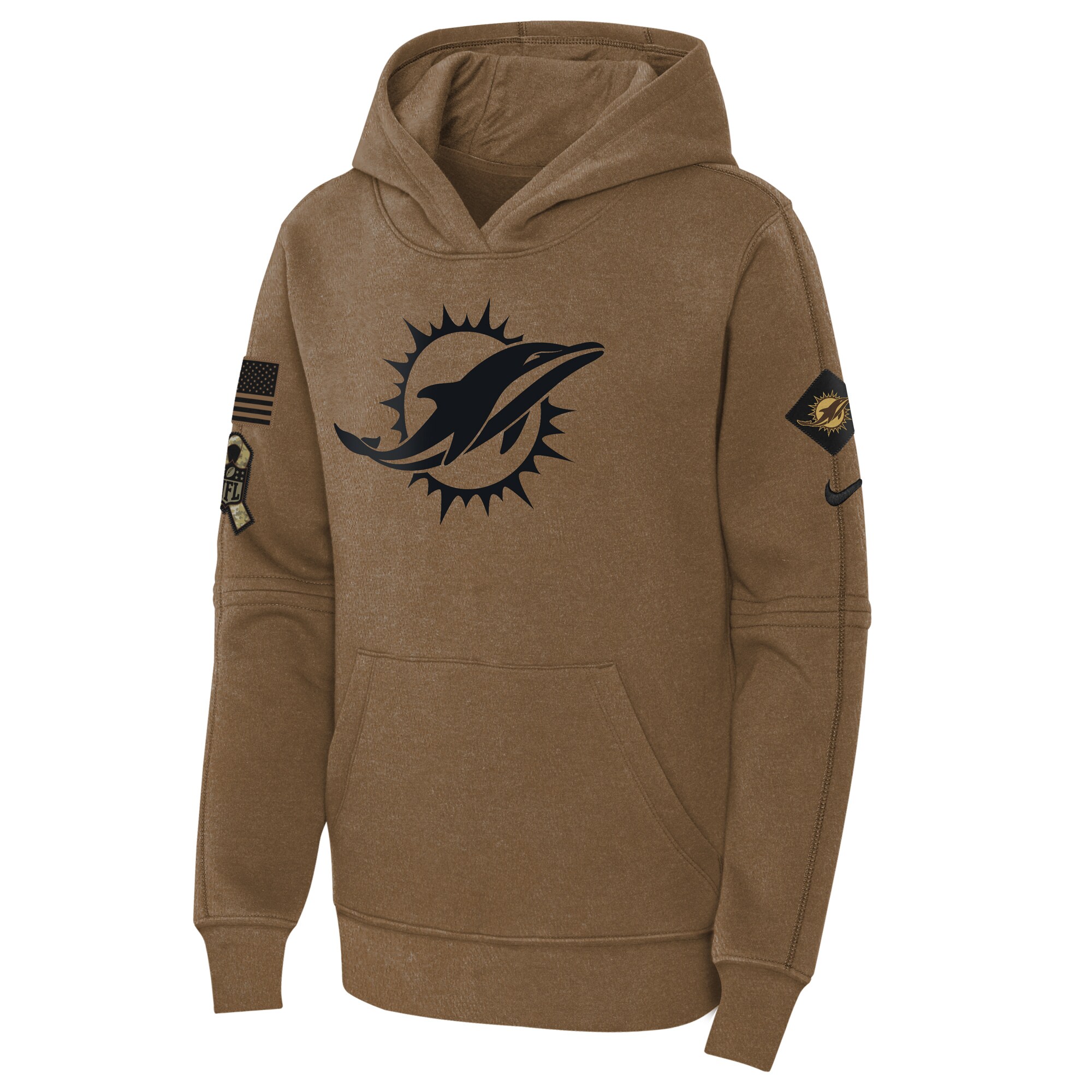 Miami Dolphins  Youth 2023 Salute to Service Club Fleece Pullover Hoodie - Brown