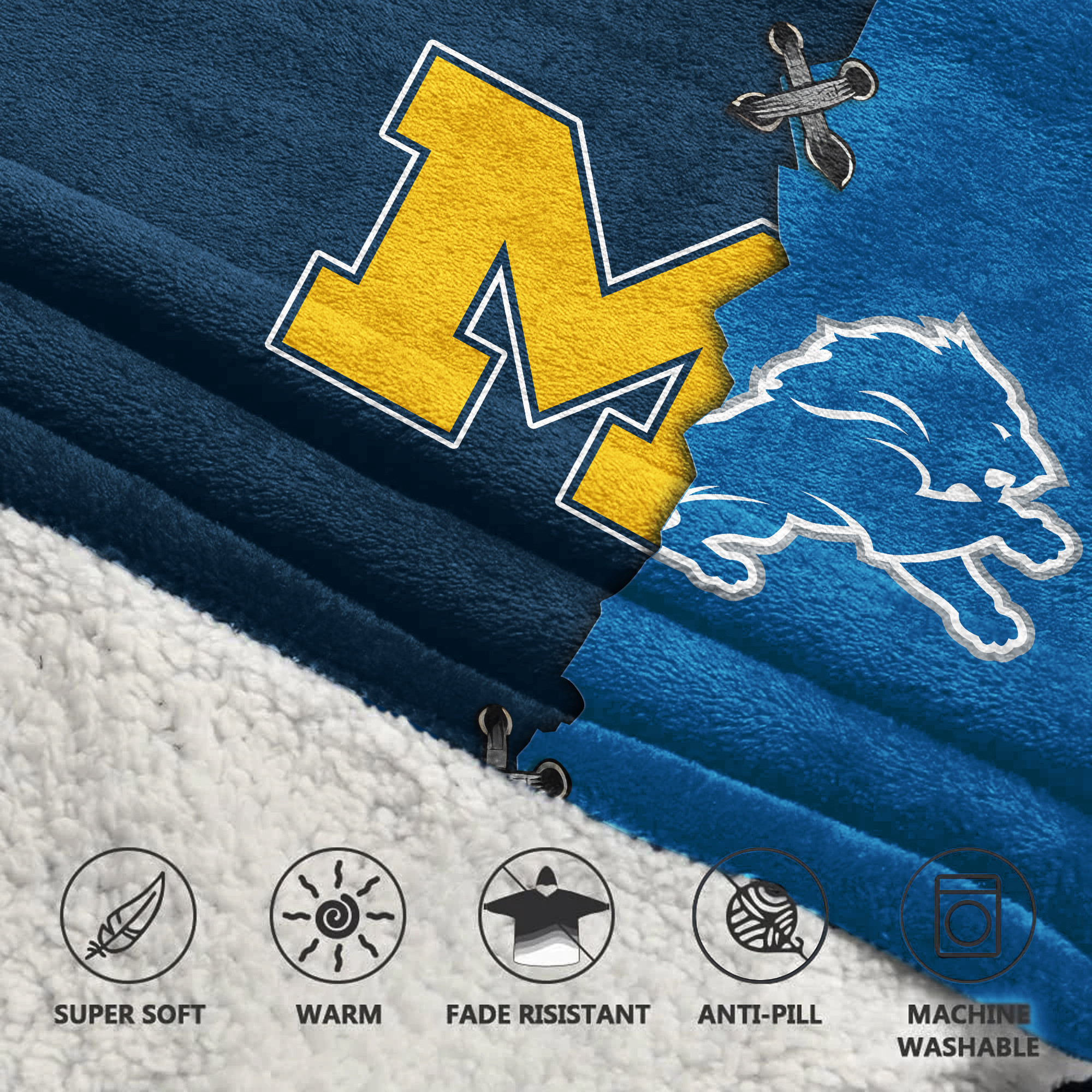 Adult Michigan Wolverines Detroit Football Unisex Blanket Hoodie