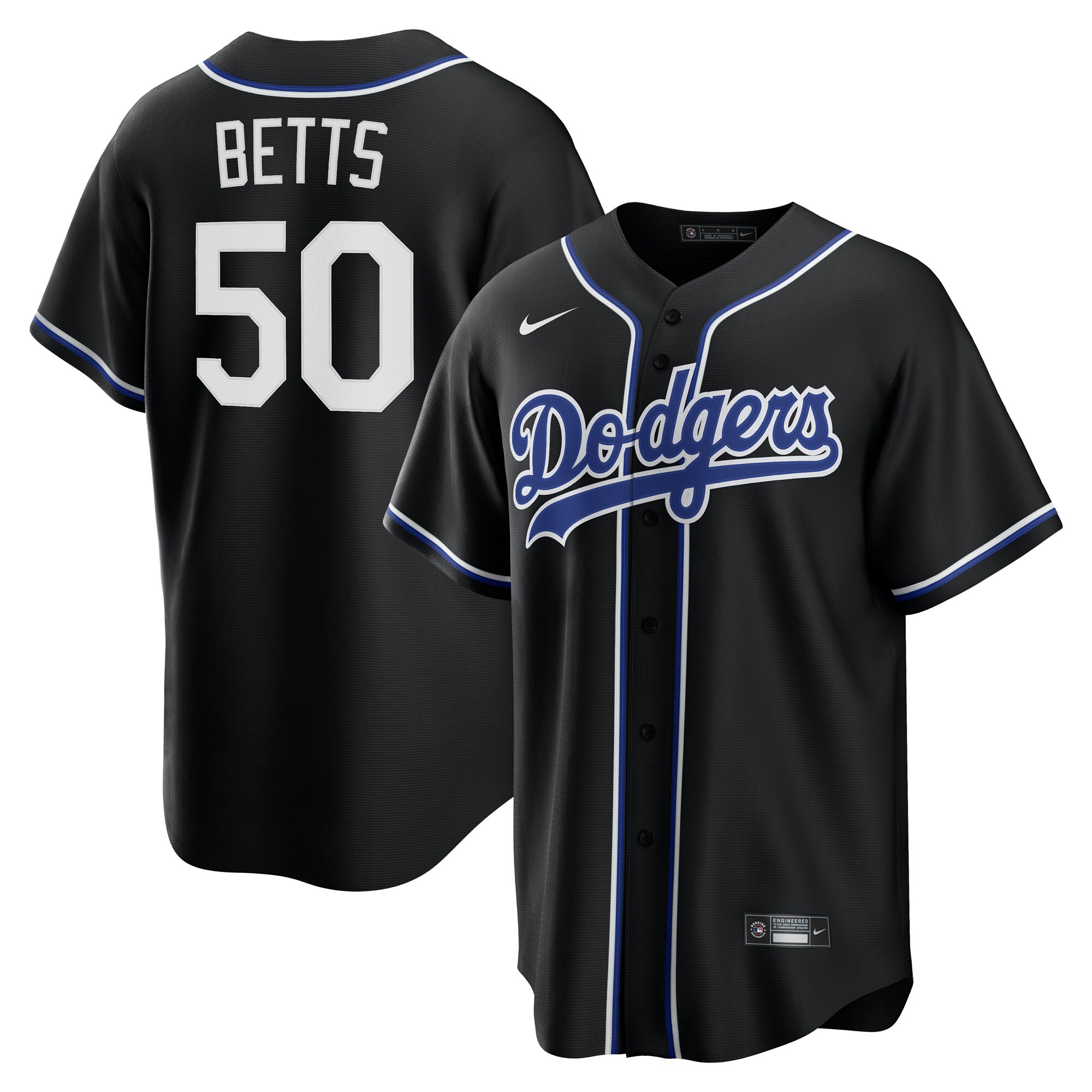 Men's Los Angeles Dodgers #50 Mookie Betts Black Lights Out Replica Player Jersey