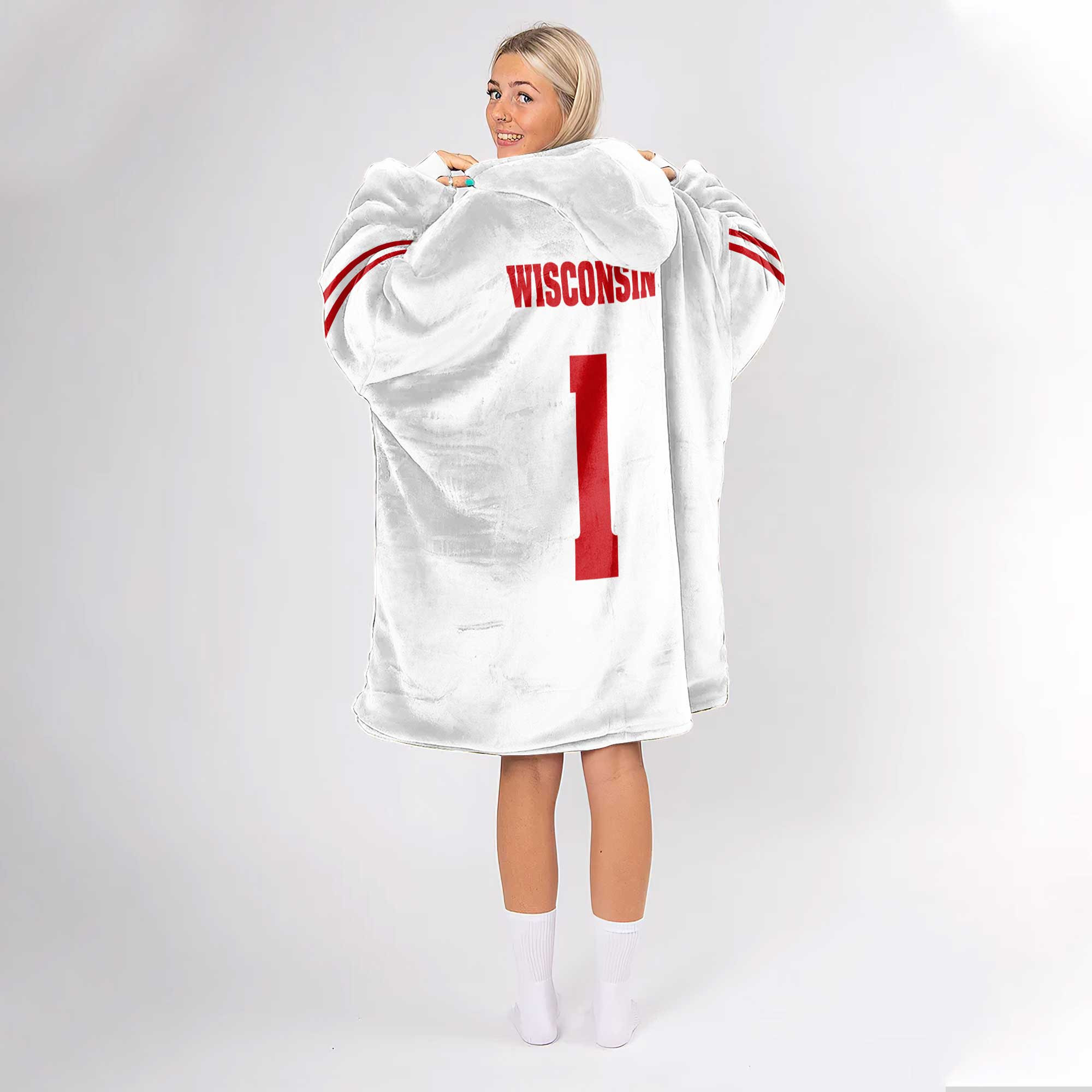 Adult #1 Wisconsin Football Unisex Blanket Hoodie