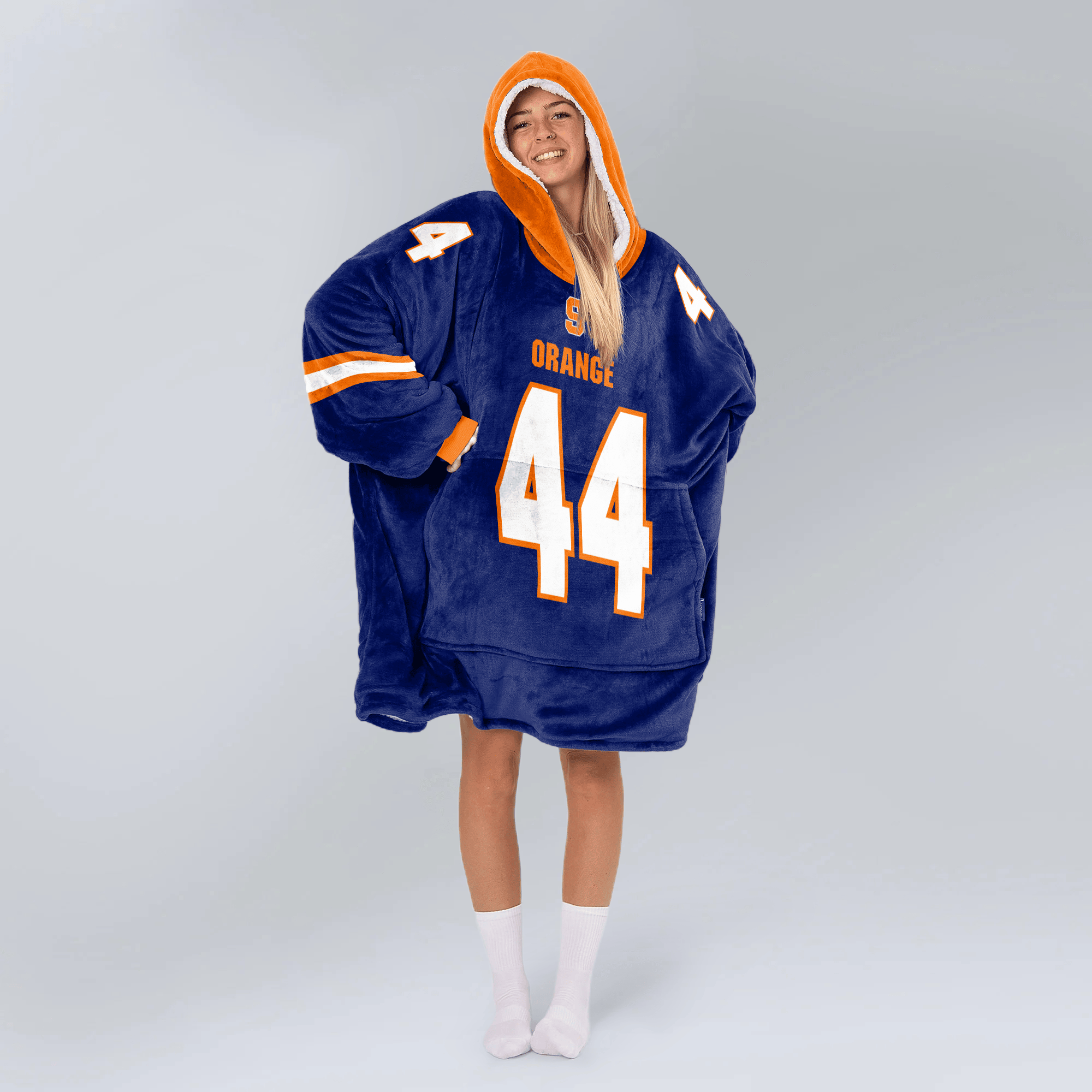 Adult #44 Navy Syracuse Football Unisex Blanket Hoodie