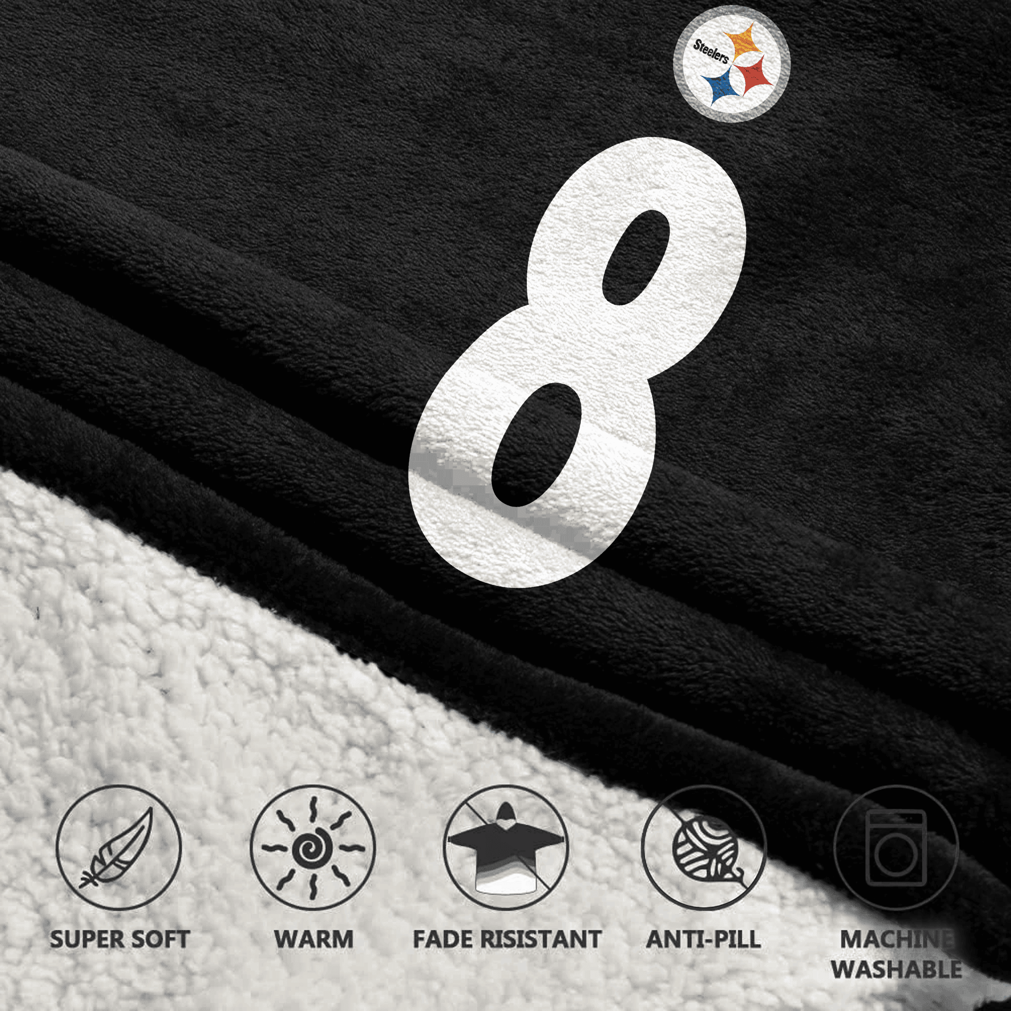 Kid 8 Pittsburgh Football Unisex Blanket Hoodie