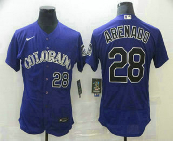 Men's Colorado Rockies #28 Nolan Arenado Purple Stitched MLB Flex Base  Jersey