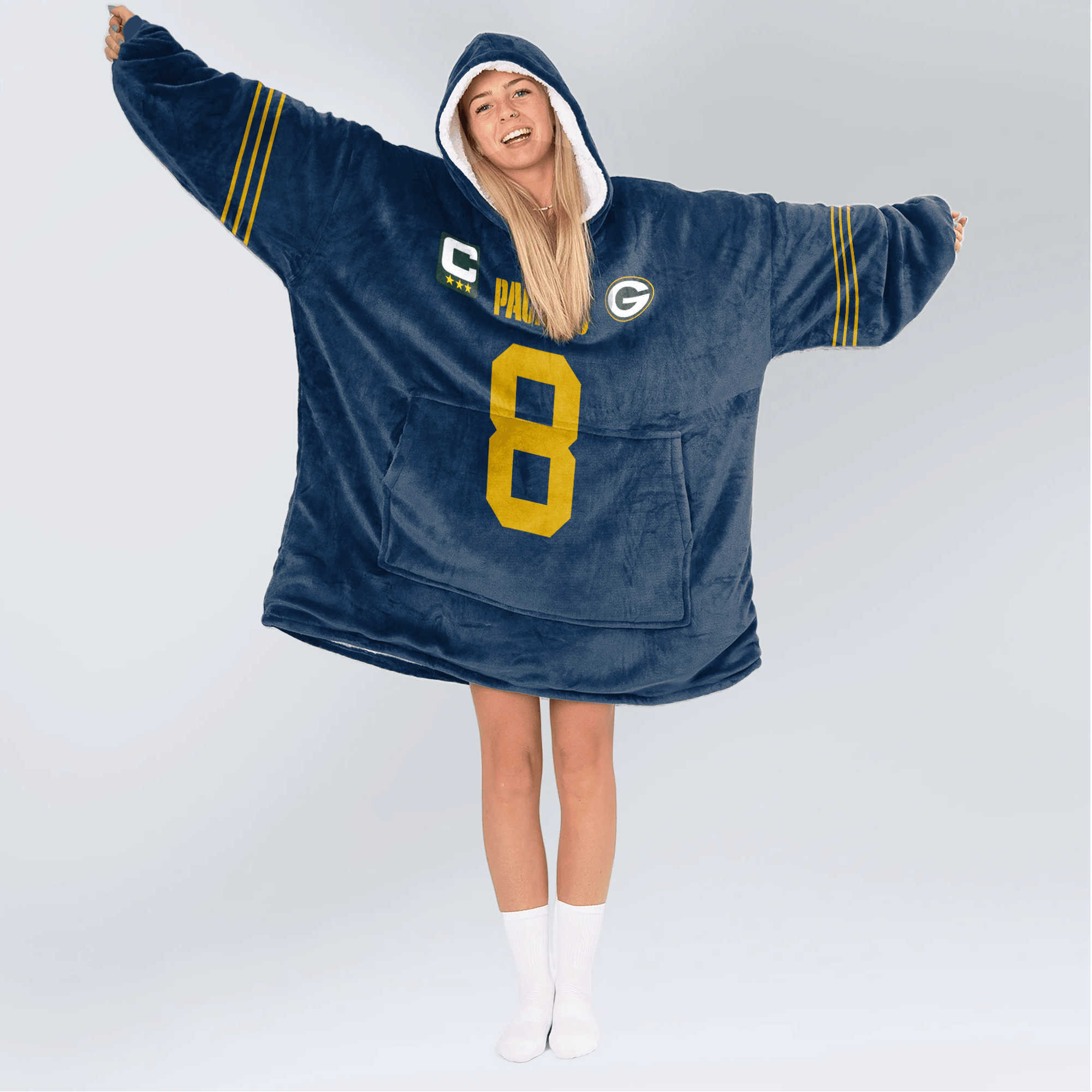 Adult J.J 8 Captain Green Bay Football Unisex Blanket Hoodie