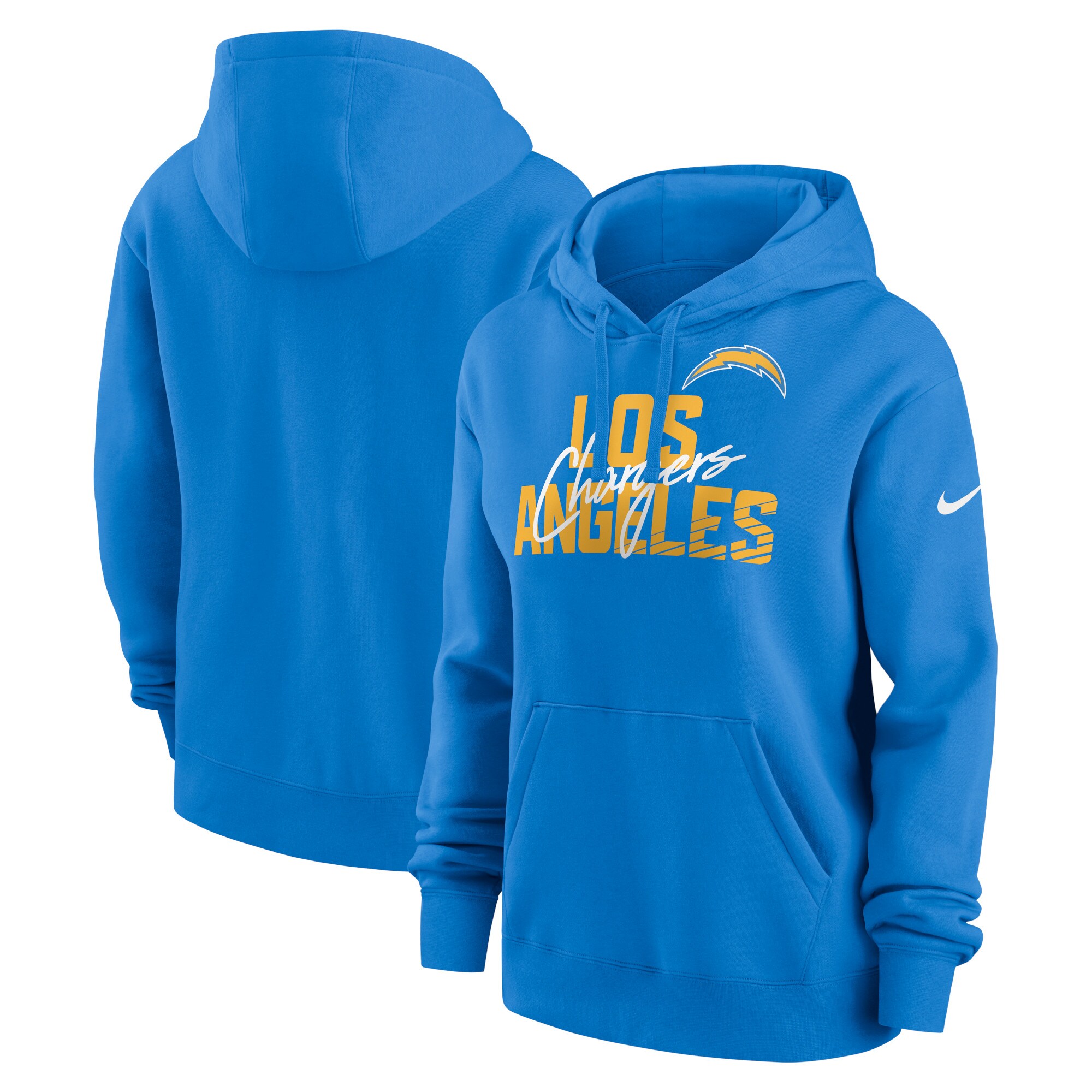 Los Angeles Chargers Women's Wordmark Club Fleece Pullover Hoodie - Powder Blue
