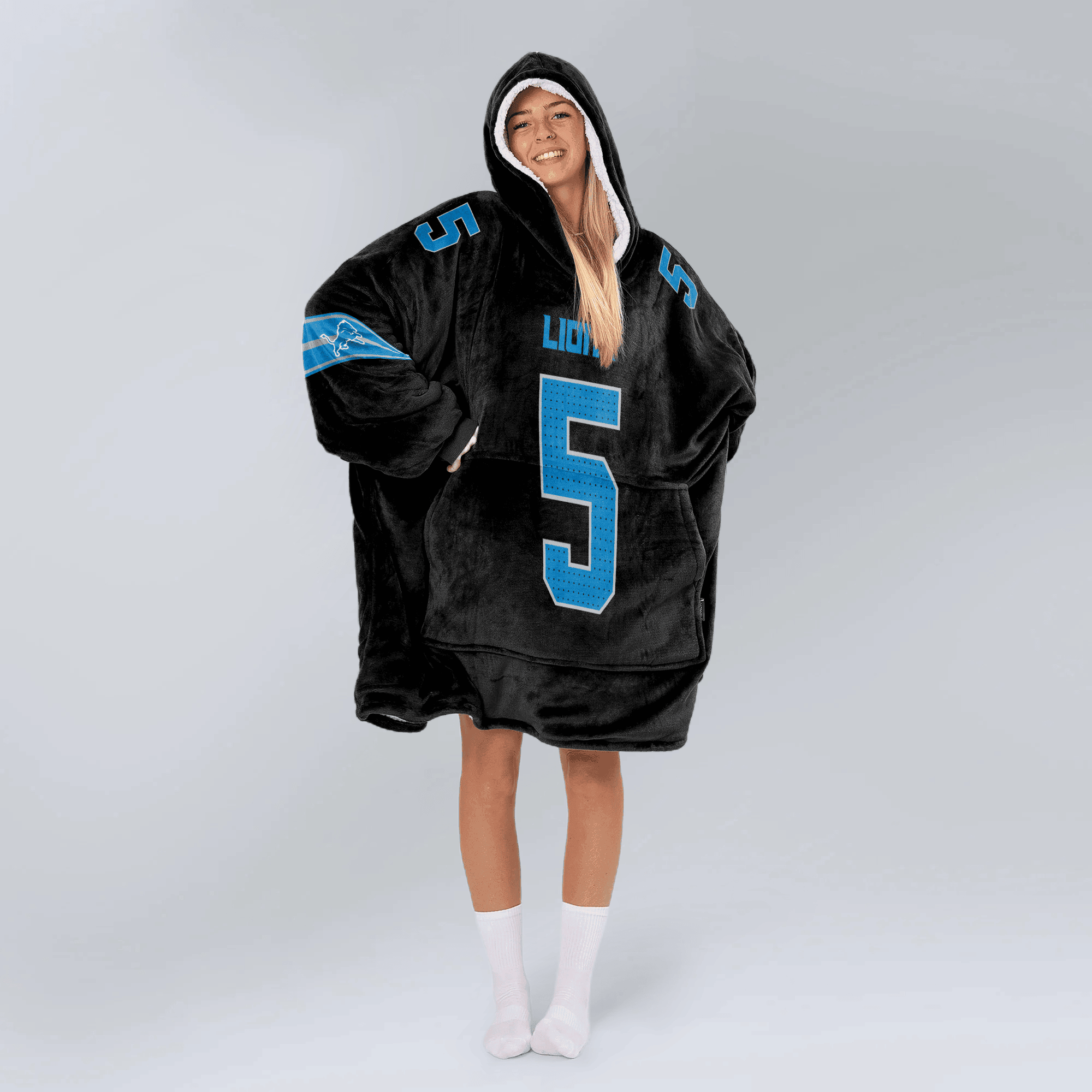 Adult 5 Detroit Football Unisex Blanket Hoodie