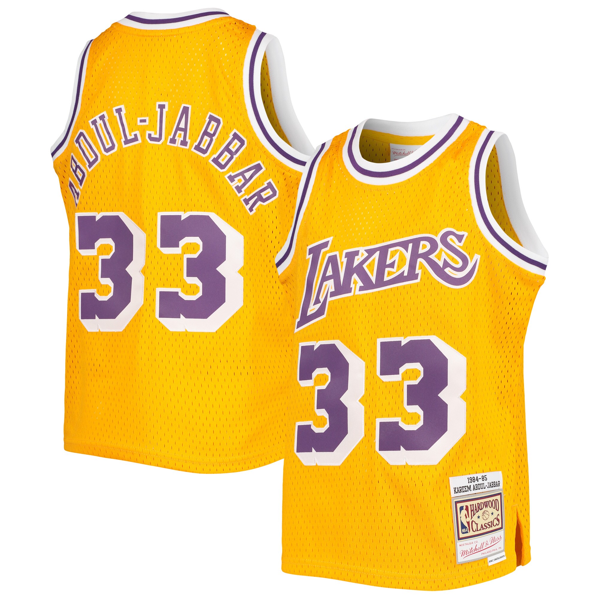 Kareem Abdul-Jabbar Los Angeles Lakers Mitchell & Ness Youth 1984-85 Hardwood Classics Swingman Jersey - Gold