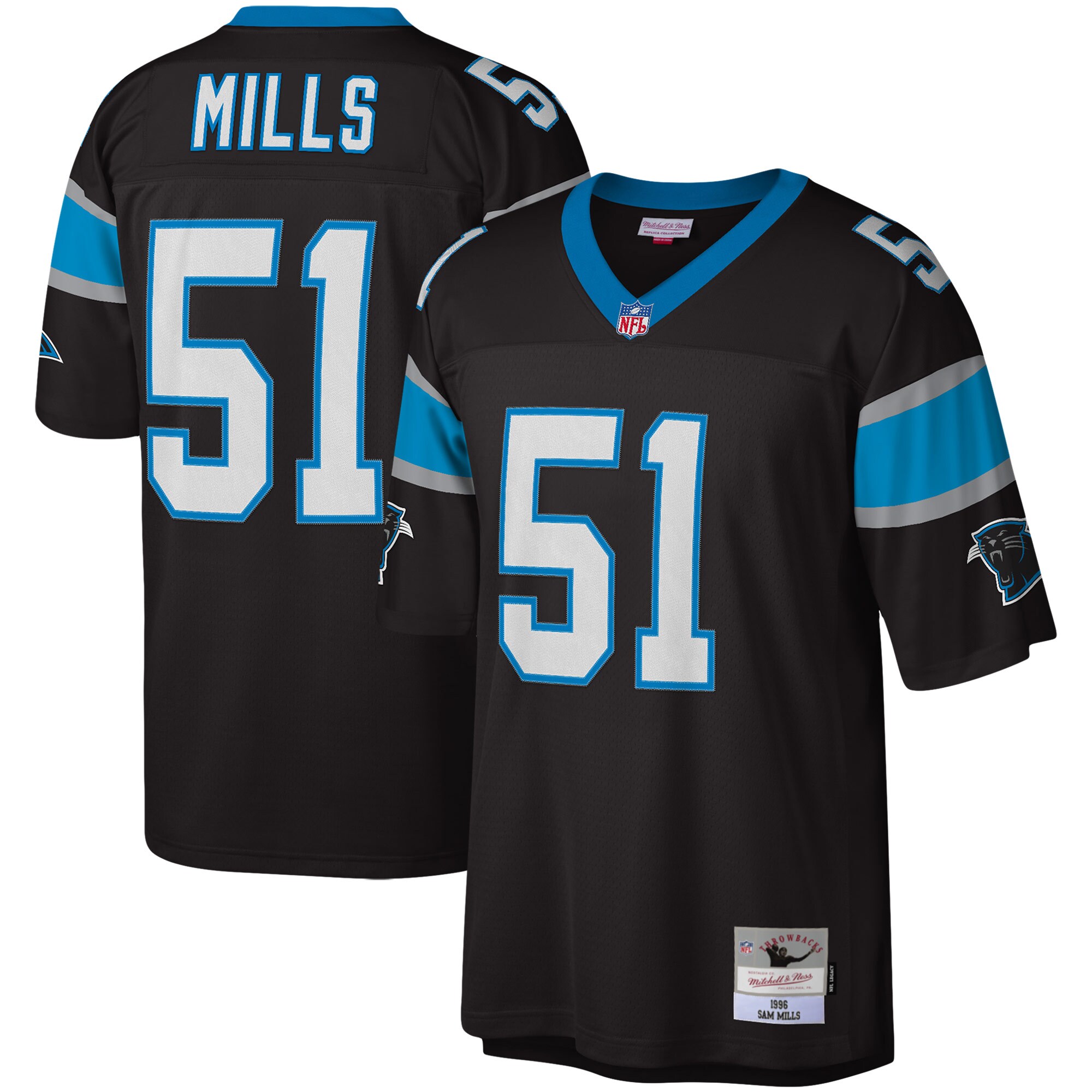 Sam Mills Carolina Panthers  Legacy Replica Jersey - Black