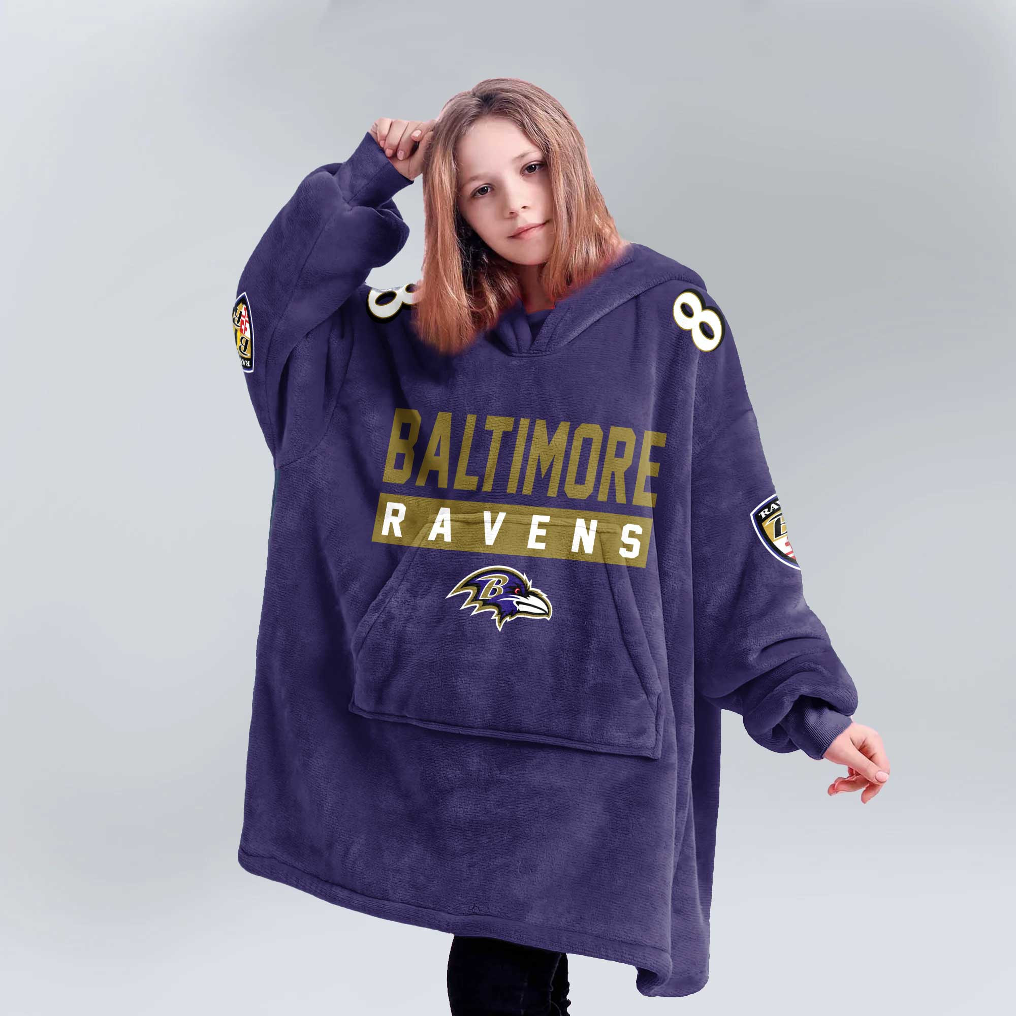 Adult L.J 8 Baltimore Football Unisex Blanket Hoodie
