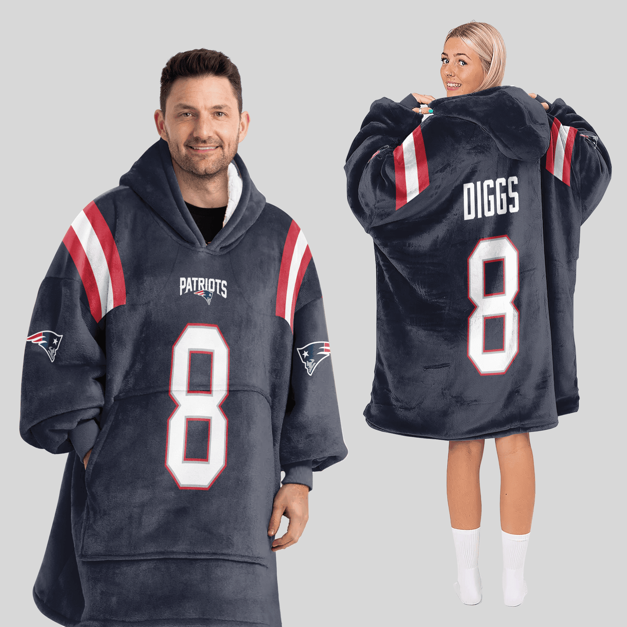 Adult 8 New England Football Unisex Blanket Hoodie