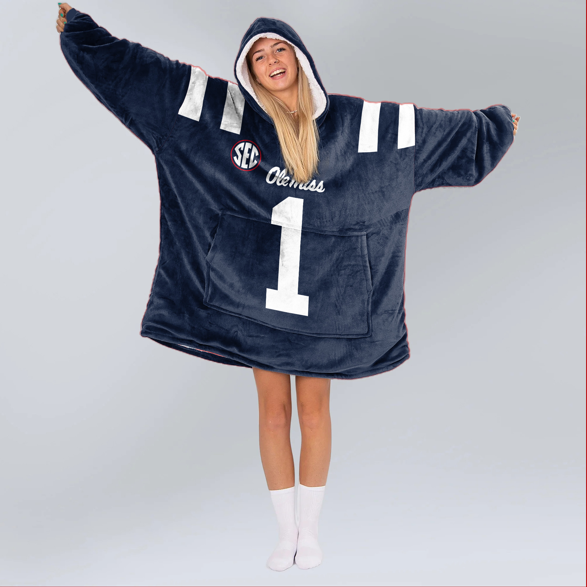 Adult #1 Ole Miss Football Unisex Blanket Hoodie